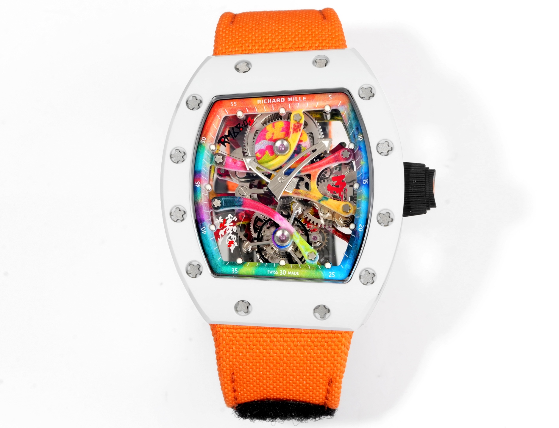 Richard Mille RM 68-01 Tourbillon Cyril Kongo Watch (White Ceramic Case, Orange Fabric Strap)