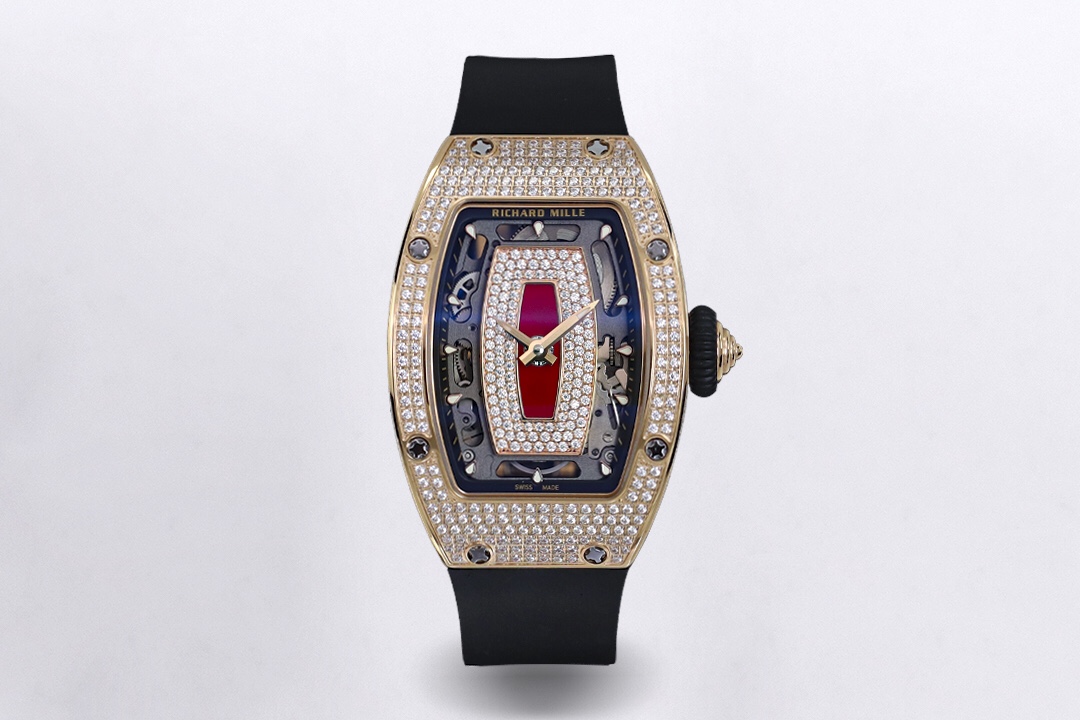 Richard Mille RM 07-01 Diamond - Set Rose Gold Watch (Black Rubber Strap)