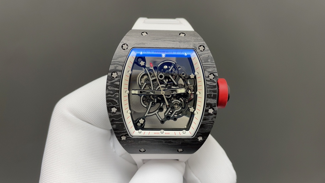 Richard Mille RM 055 Tourbillon Watch (Black NTPT Carbon Case, White Rubber Strap)