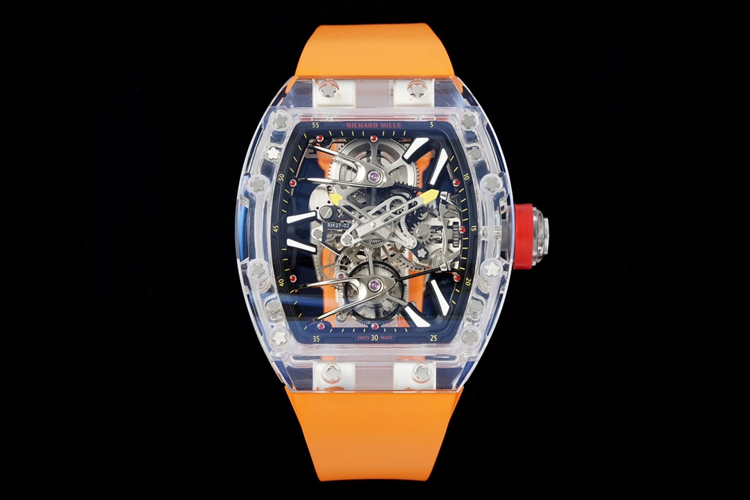 Richard Mille RM 27-05 Tourbillon Watch (Sapphire Crystal Case, Orange Rubber Strap)
