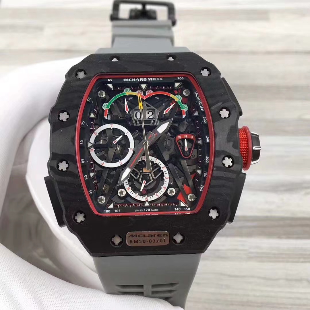 Richard Mille RM 50-03 Split Seconds Chronograph Watch (Black NTPT Carbon Case, Grey Rubber Strap, McLaren Collaboration)
