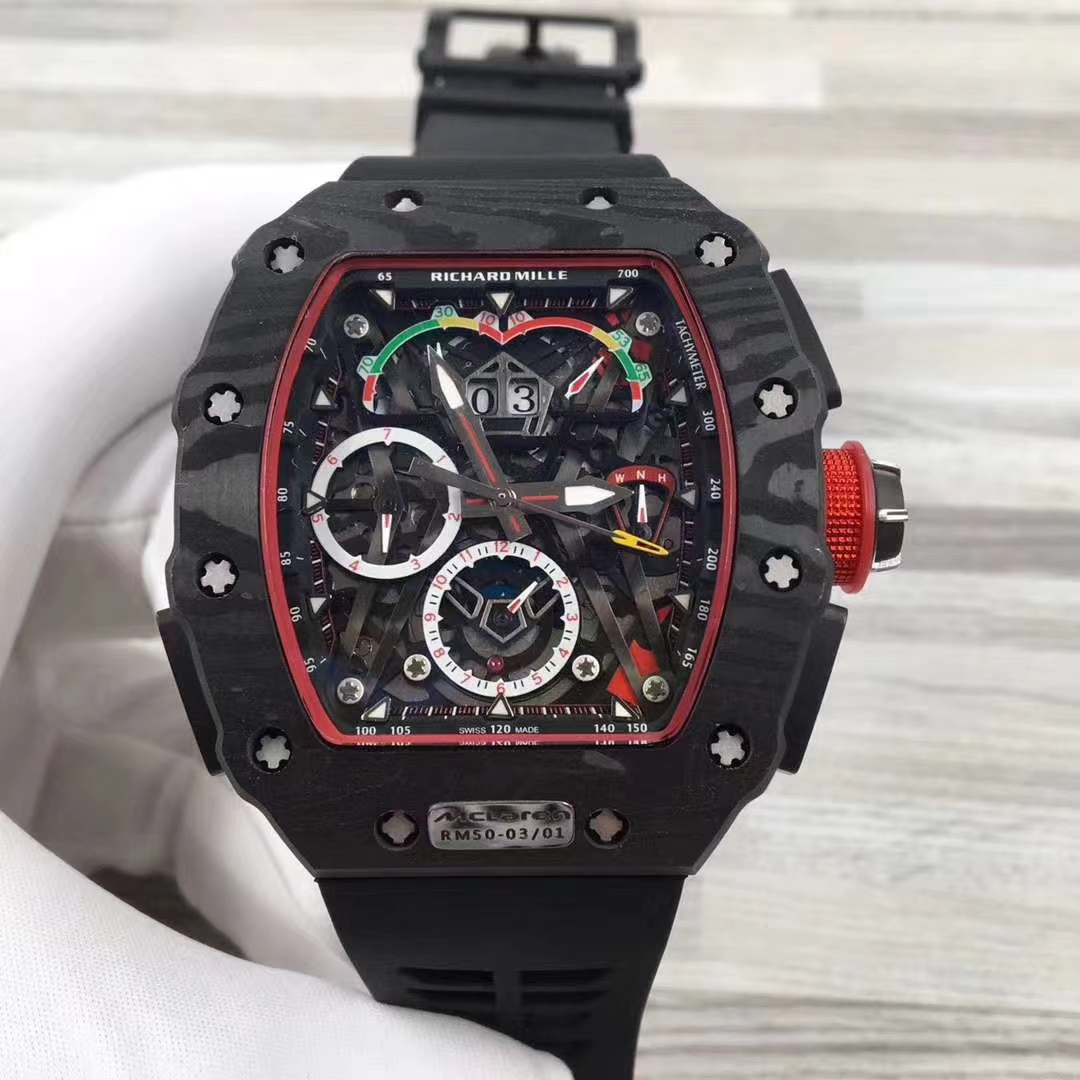 Richard Mille RM 50-03 Split Seconds Chronograph Watch (Black NTPT Carbon Case, Black Rubber Strap)