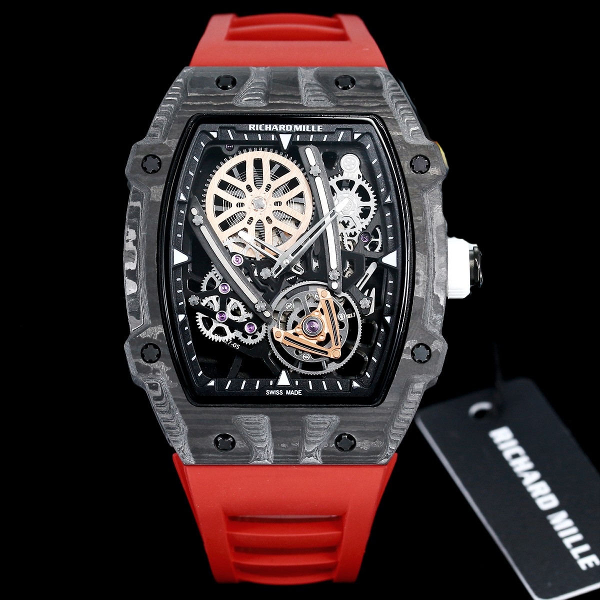 Richard Mille RM 27-05 Tourbillon Watch (Black NTPT Carbon Case, Red Rubber Strap, Rafael Nadal Limited Edition)