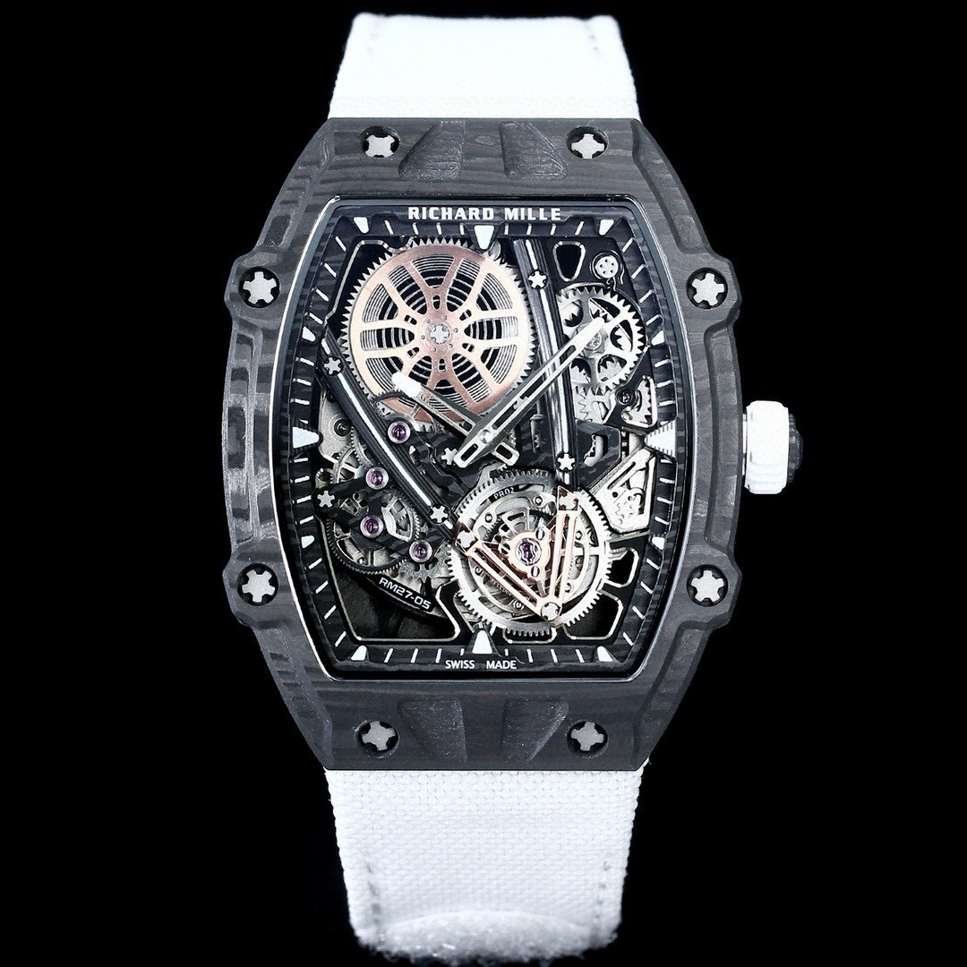 Richard Mille RM 27-05 Tourbillon Watch (Black NTPT Carbon Case, White Fabric Strap, Rafael Nadal Limited Edition)