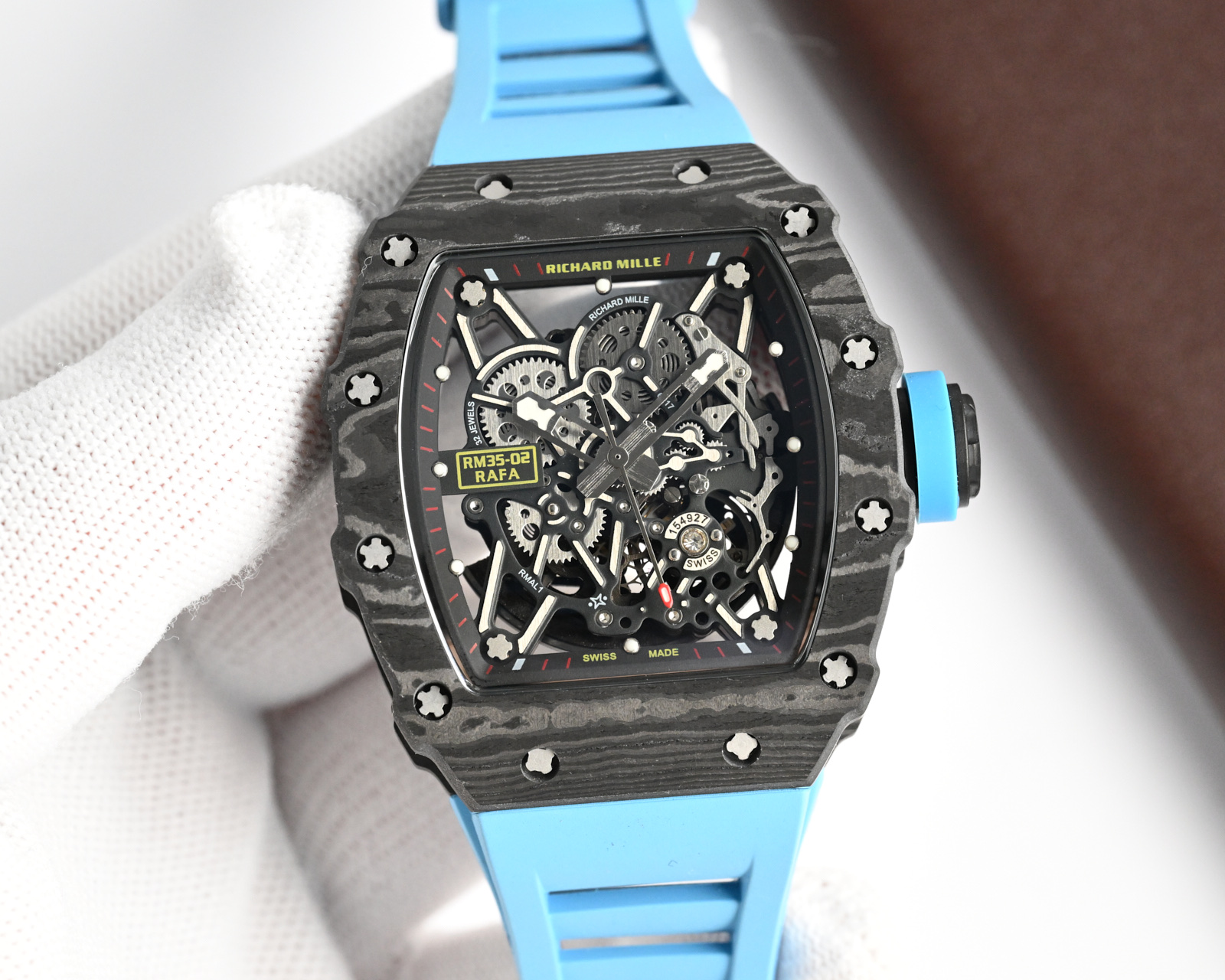 Richard Mille RM 35-02 Automatic Watch (Black NTPT Carbon Case, Blue Rubber Strap, Rafael Nadal Collaboration)