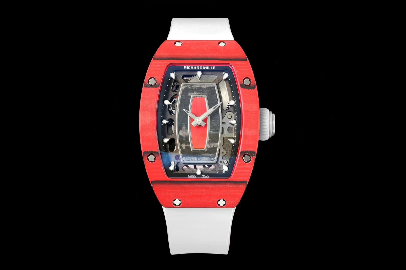 Richard Mille RM 07-01 Automatic Watch (Red Ceramic Case, White Rubber Strap)