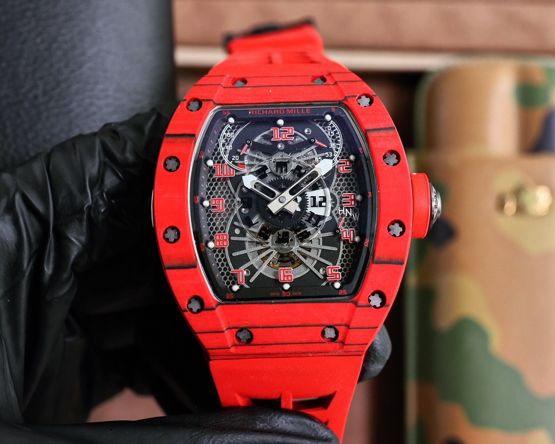 Richard Mille RM 022 Automatic Chronograph Watch (Red NTPT Carbon Case, Red Rubber Strap)