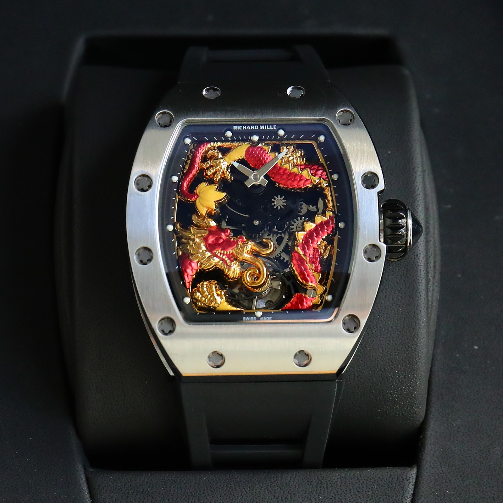 Richard Mille RM057 Dragon - Themed Skeleton Automatic Watch (Titanium Case, Black Rubber Strap)