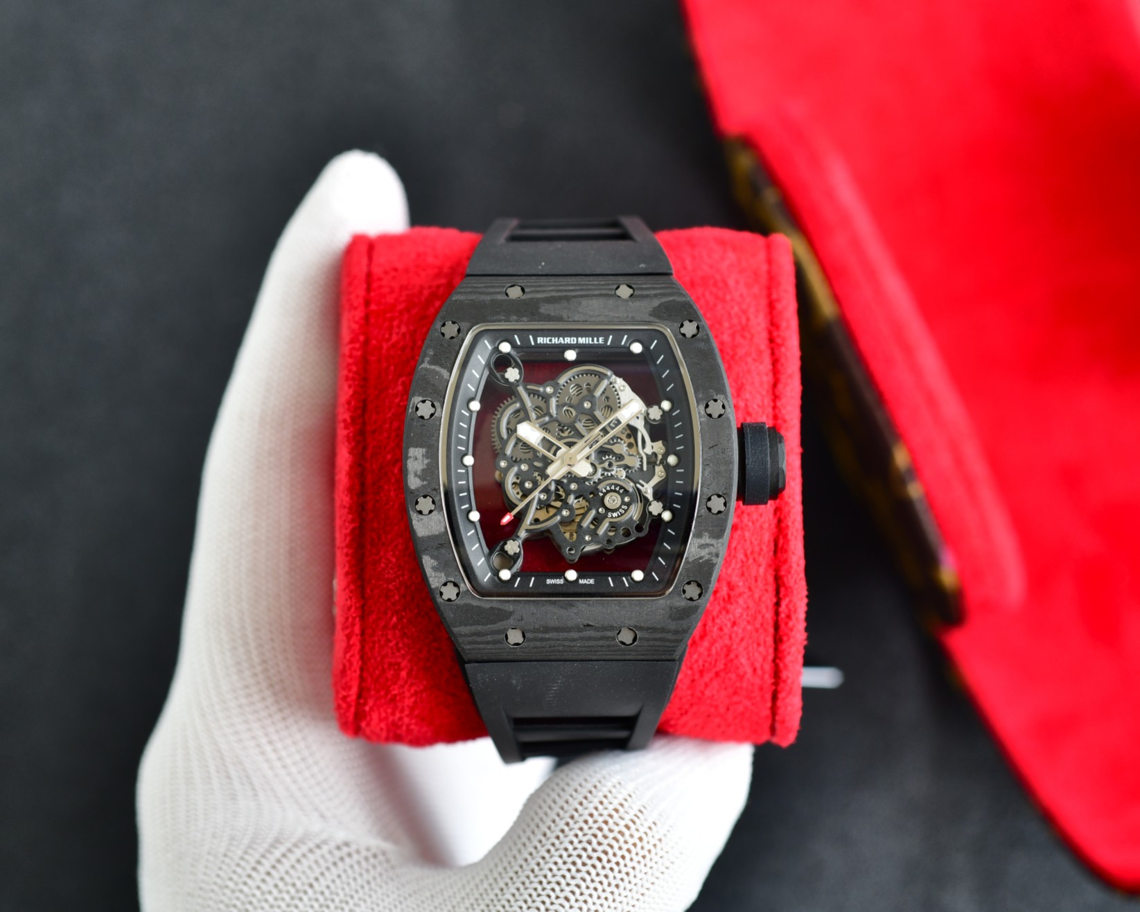 Richard Mille RM055 Bubba Watson Automatic Skeleton Tourbillon Watch (NTPT Carbon Case, Black Rubber Strap)