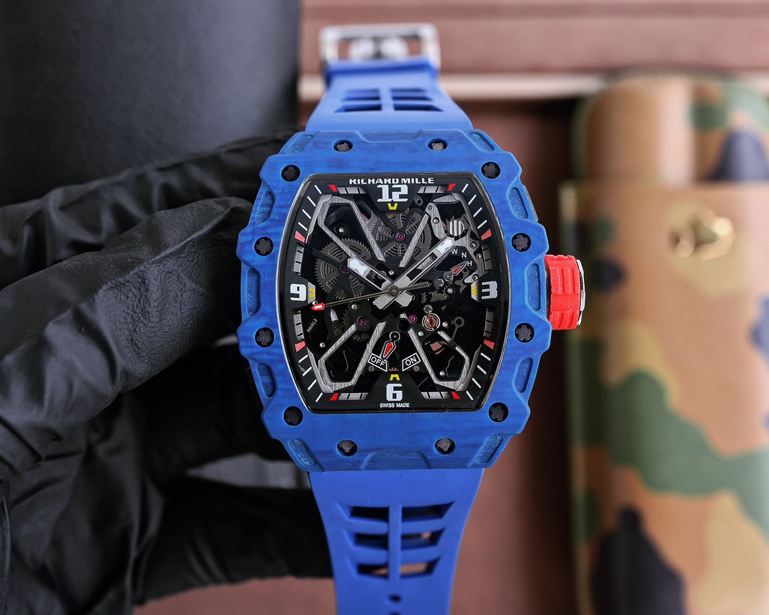 Richard Mille RM 35-03 Automatic Chronograph Watch (Blue NTPT Carbon Case, Blue Rubber Strap)