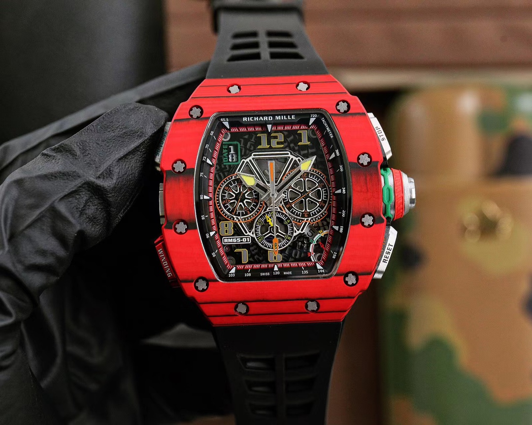Richard Mille RM 65-01 Automatic Chronograph Watch (Blue NTPT Carbon Case, Blue Rubber Strap)