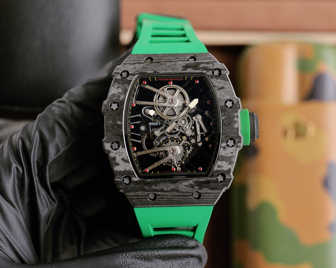 Richard Mille RM 27-02 Tourbillon Watch (NTPT Carbon Case, Green Rubber Strap)