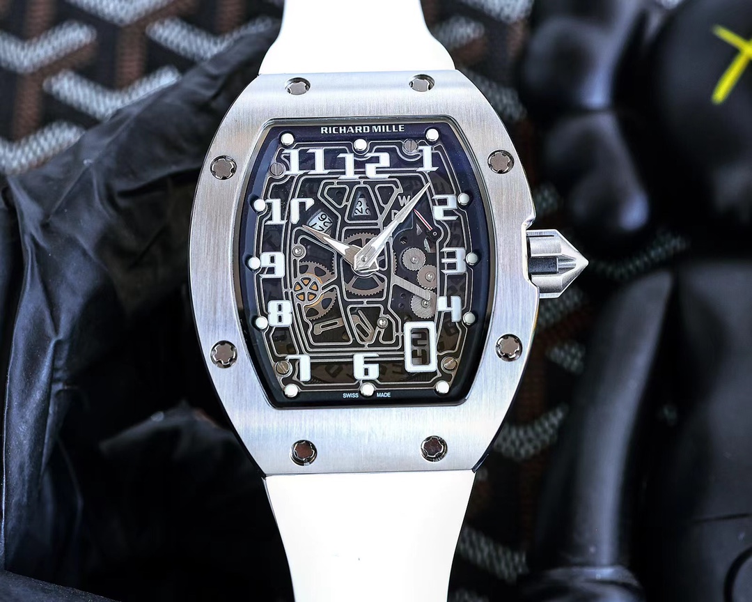 Richard Mille RM 067 Automatic Skeleton Watch (Titanium Case, White Rubber Strap)