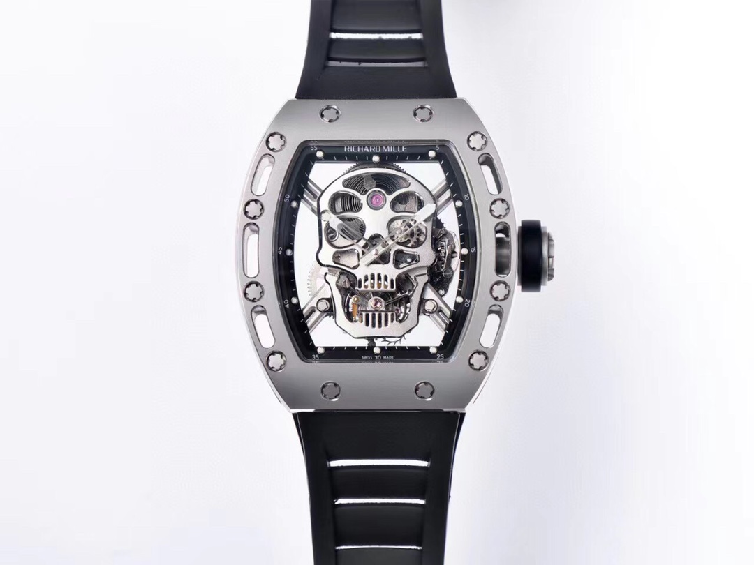 Richard Mille RM52 - 01 Skull Tourbillon Watch (Titanium Case, Black Rubber Strap)