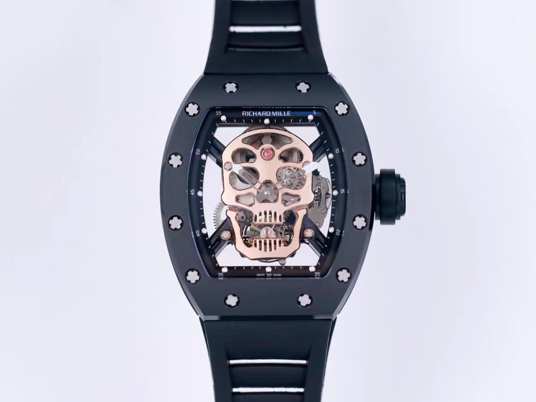 Richard Mille RM52 - 01 Skull Tourbillon Watch (Black Ceramic Case, Black Rubber Strap)