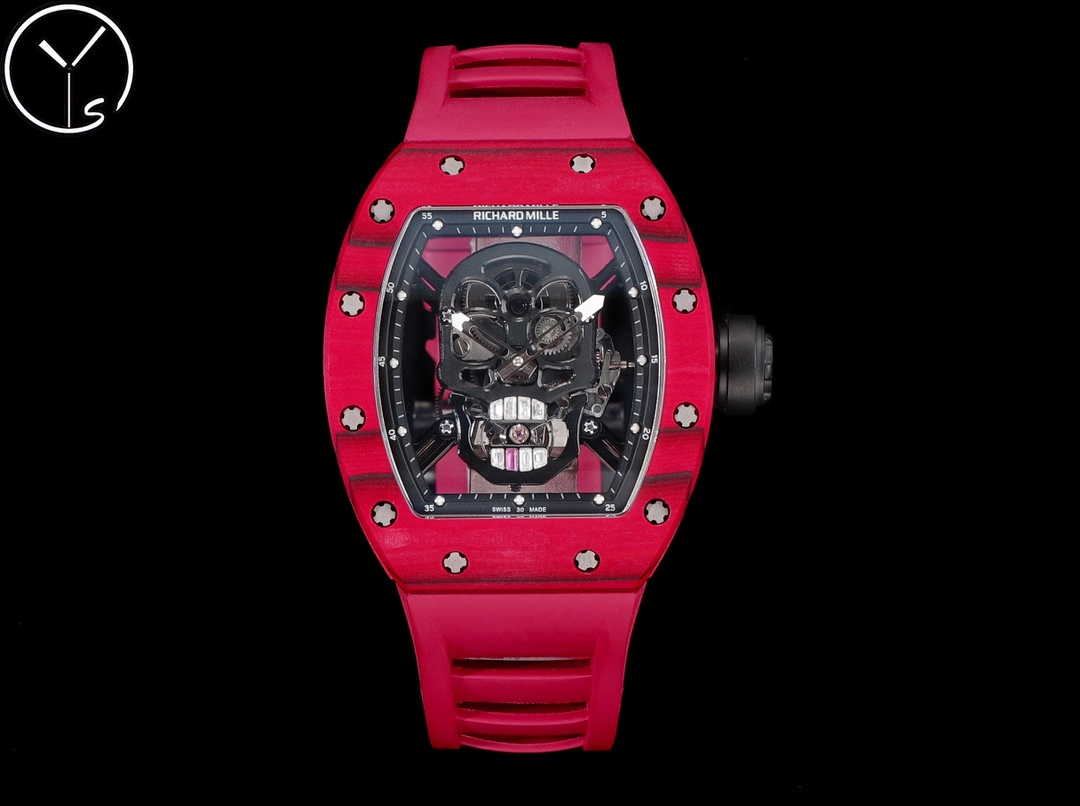 Richard Mille RM52 - 01 Skull Tourbillon Watch (Red Composite Case, Red Rubber Strap)