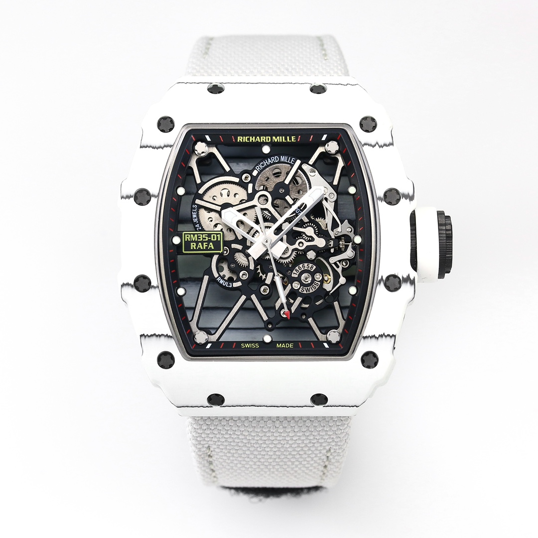 Richard Mille RM 35-01 Automatic Skeleton Watch (White Titanium Case, White Fabric Strap)