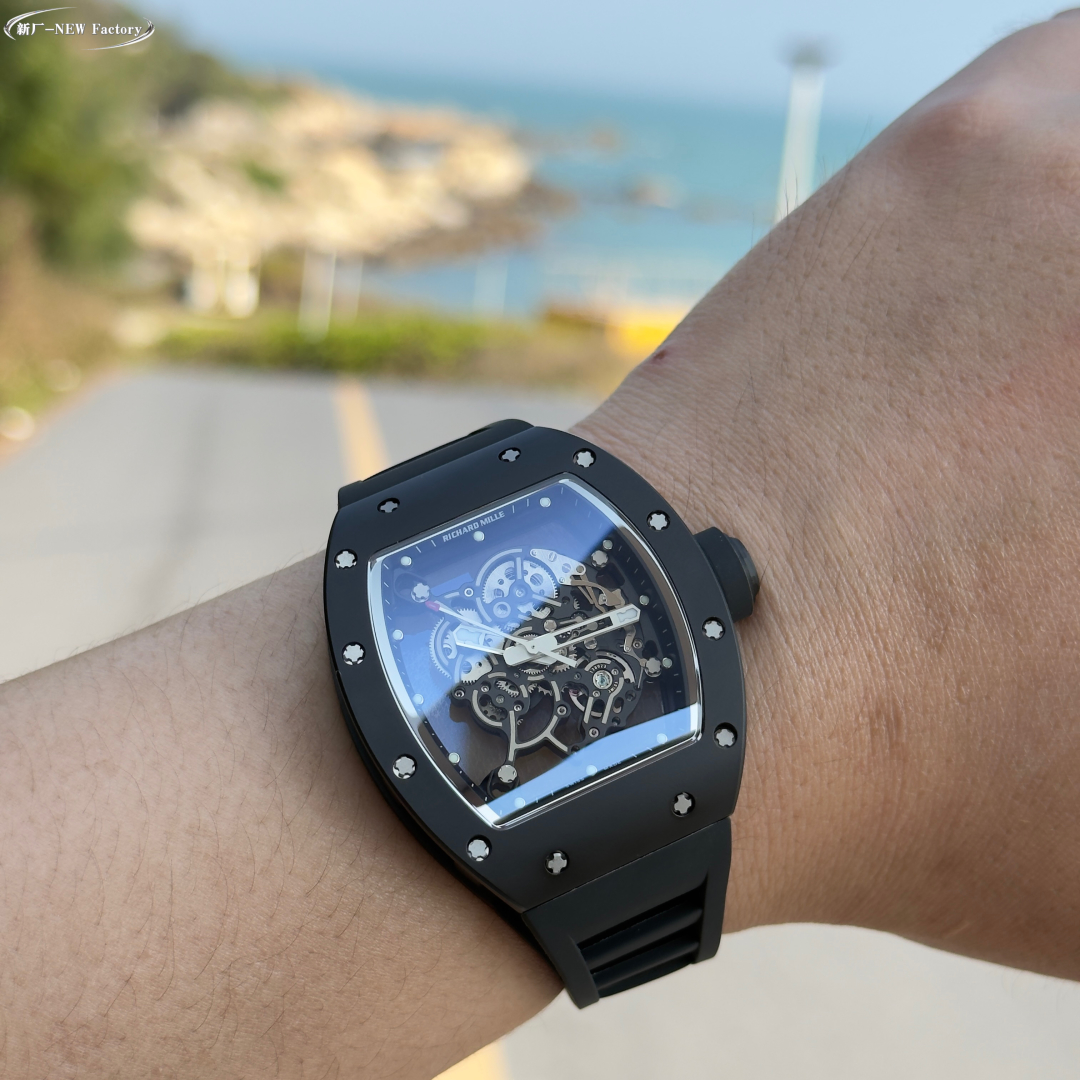 Richard Mille Skeleton Automatic Watch (Black Ceramic Case, Black Rubber Strap)