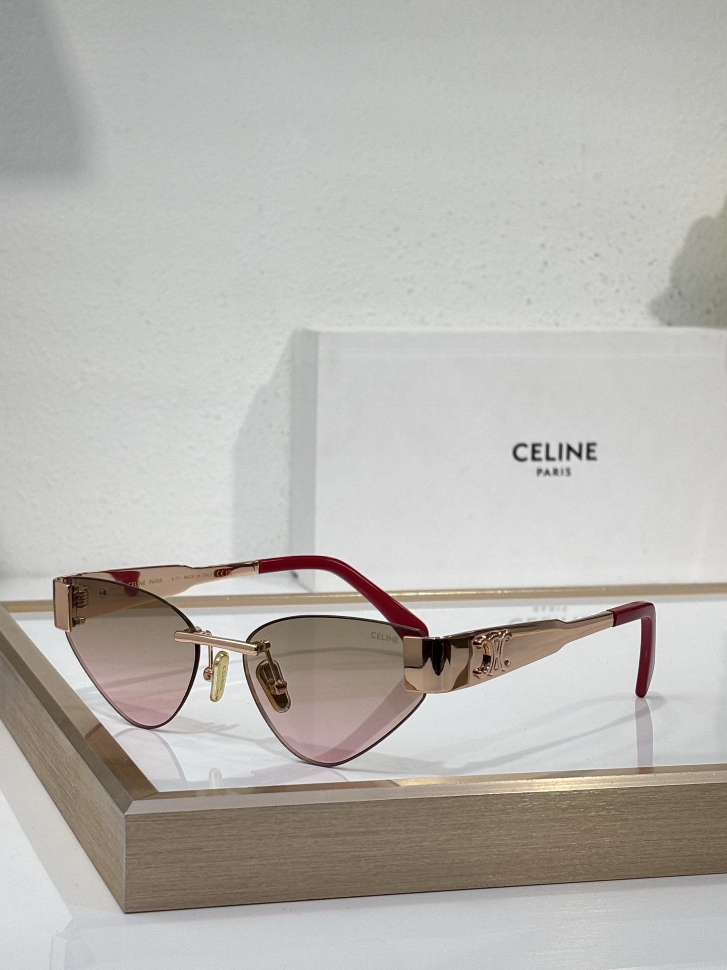 Celine Cat - Eye Gold - Tone Metal Sunglasses with Triomphe & Tortoiseshell Accents (Model: CL4123)