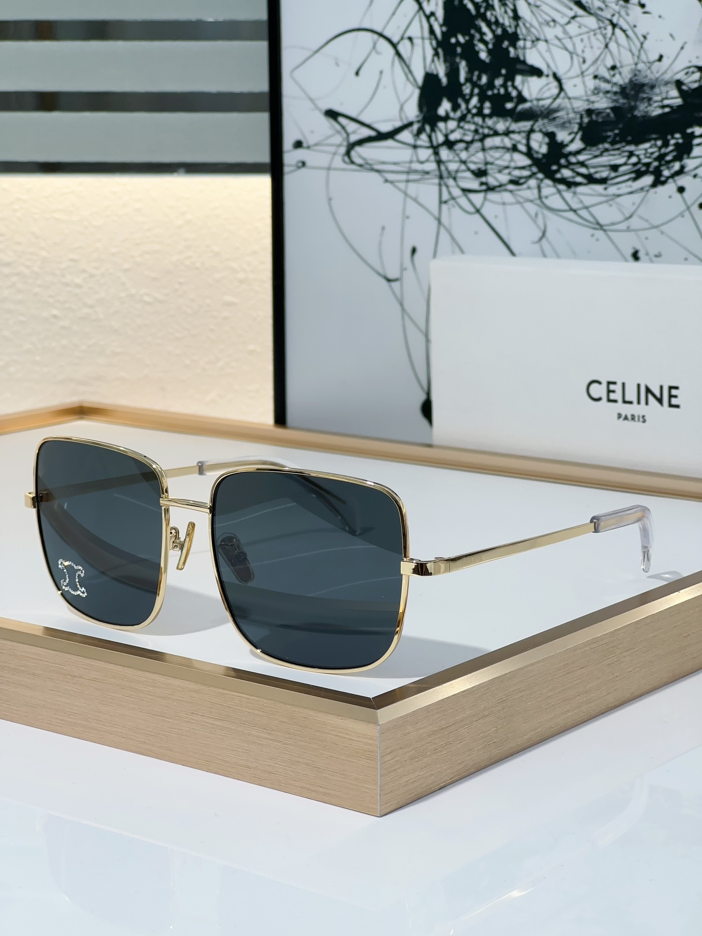 Celine Square Metal Sunglasses with Crystal - Embellished Triomphe (Model: CL4067)