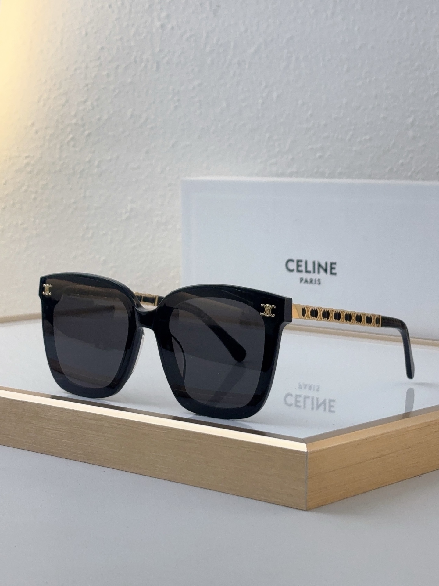 Celine Square Sunglasses with Gold Triomphe Chain Detailing (Model: CL4061)