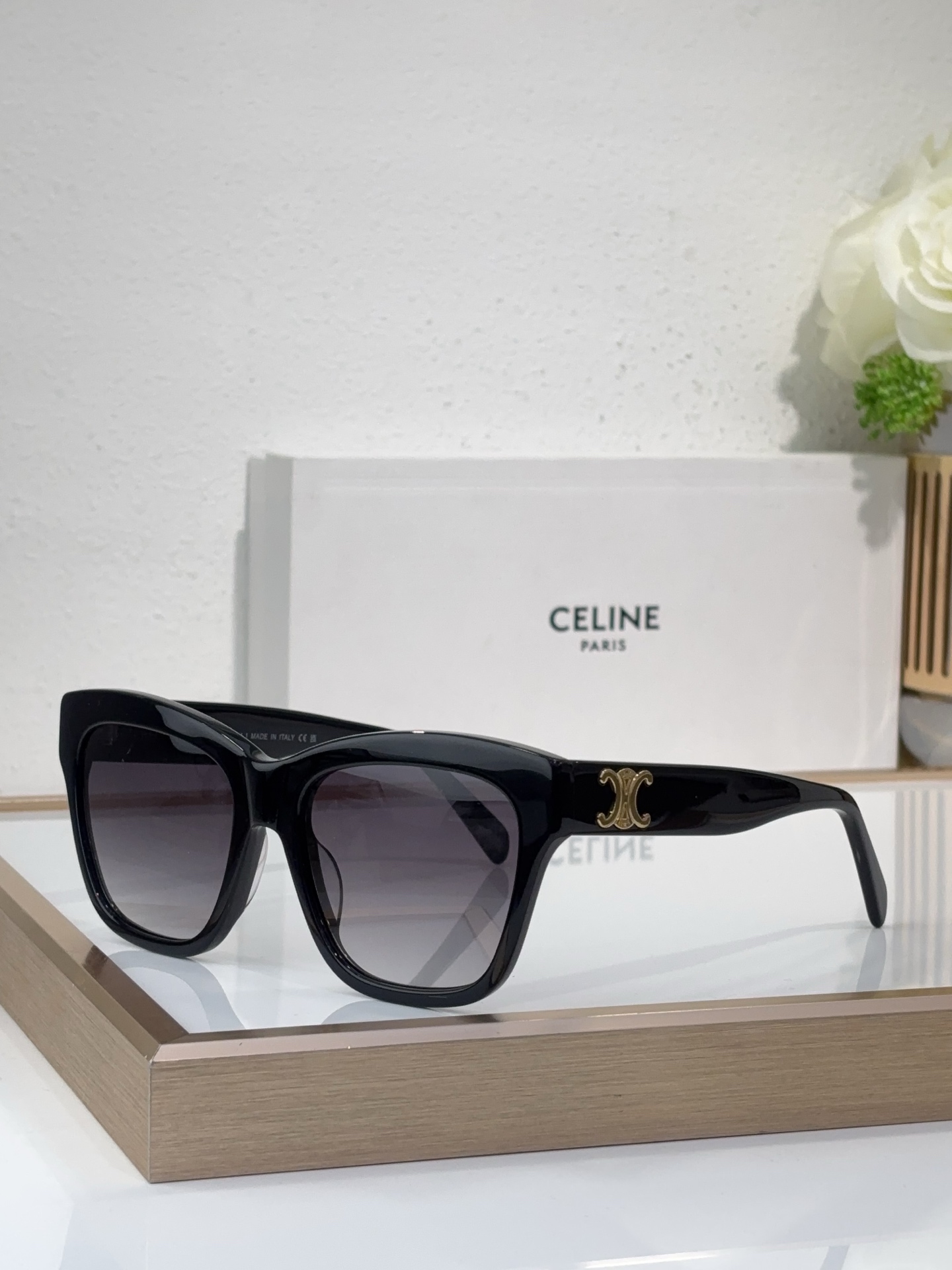 Celine Cat - Eye Sunglasses with Gold Triomphe Accents (Model: CL4060)