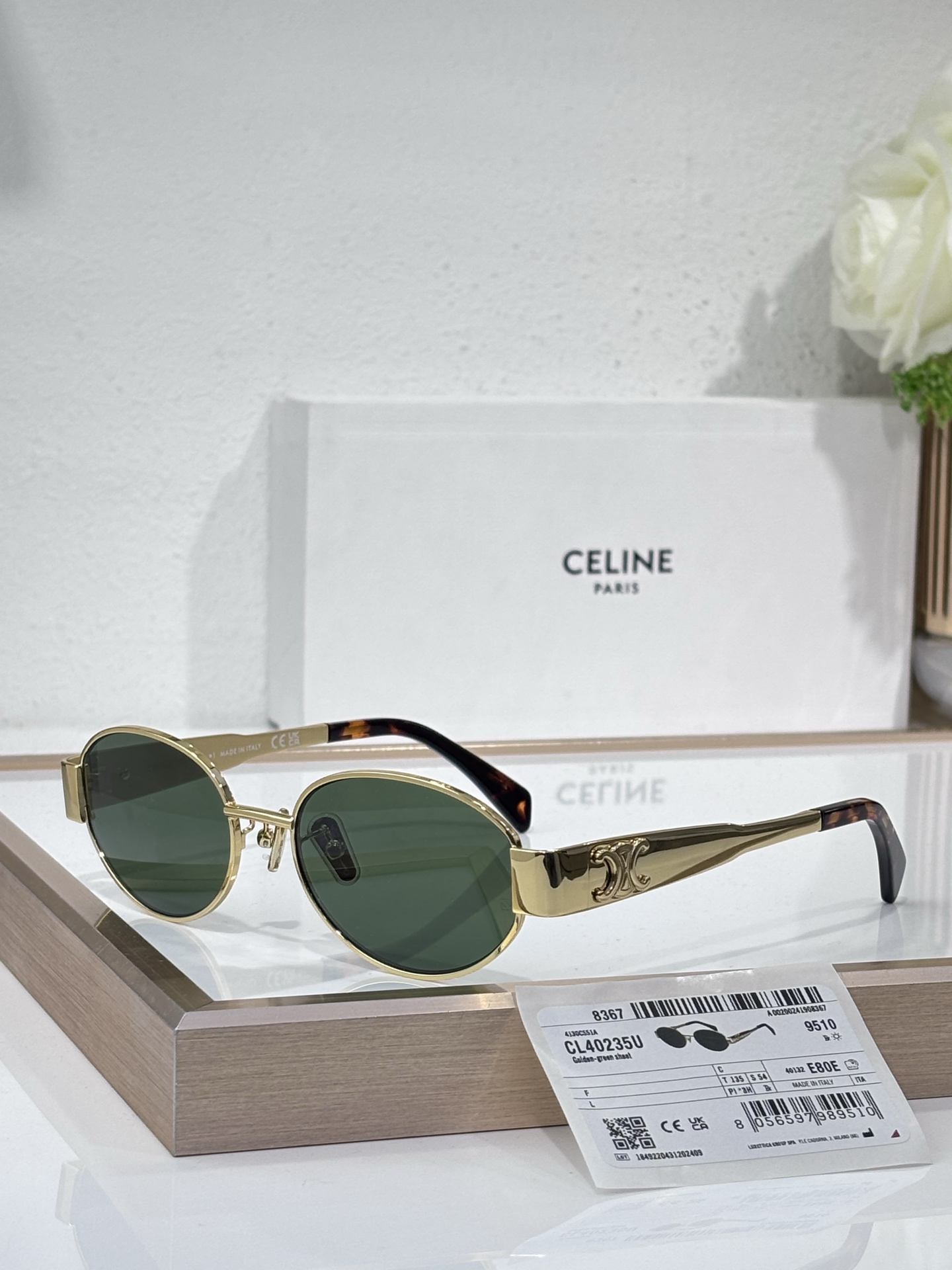 Celine Oval Sunglasses with Gold Triomphe Accents & Tortoiseshell Temples (Model: CL40235U)