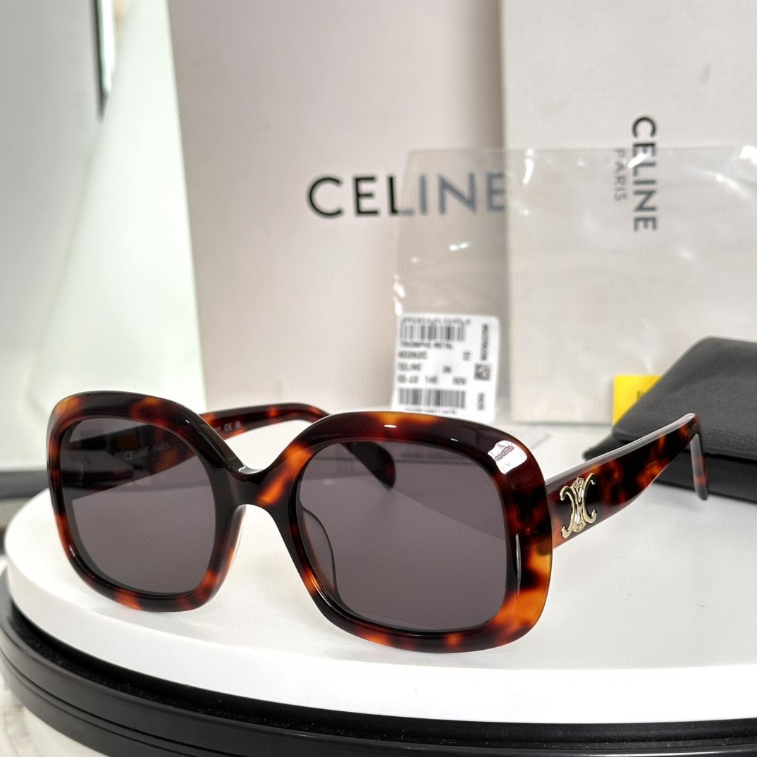 Celine Square Sunglasses with Pink Acetate & Gold Triomphe Accents (Model: CL4032)