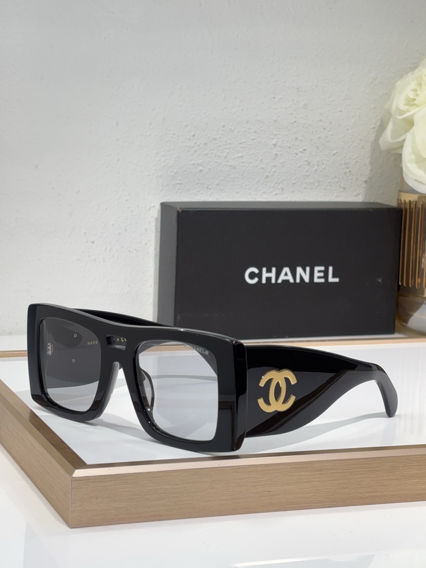 Chanel Square Sunglasses with Gold CC Logo Accents (Model: CH5542)