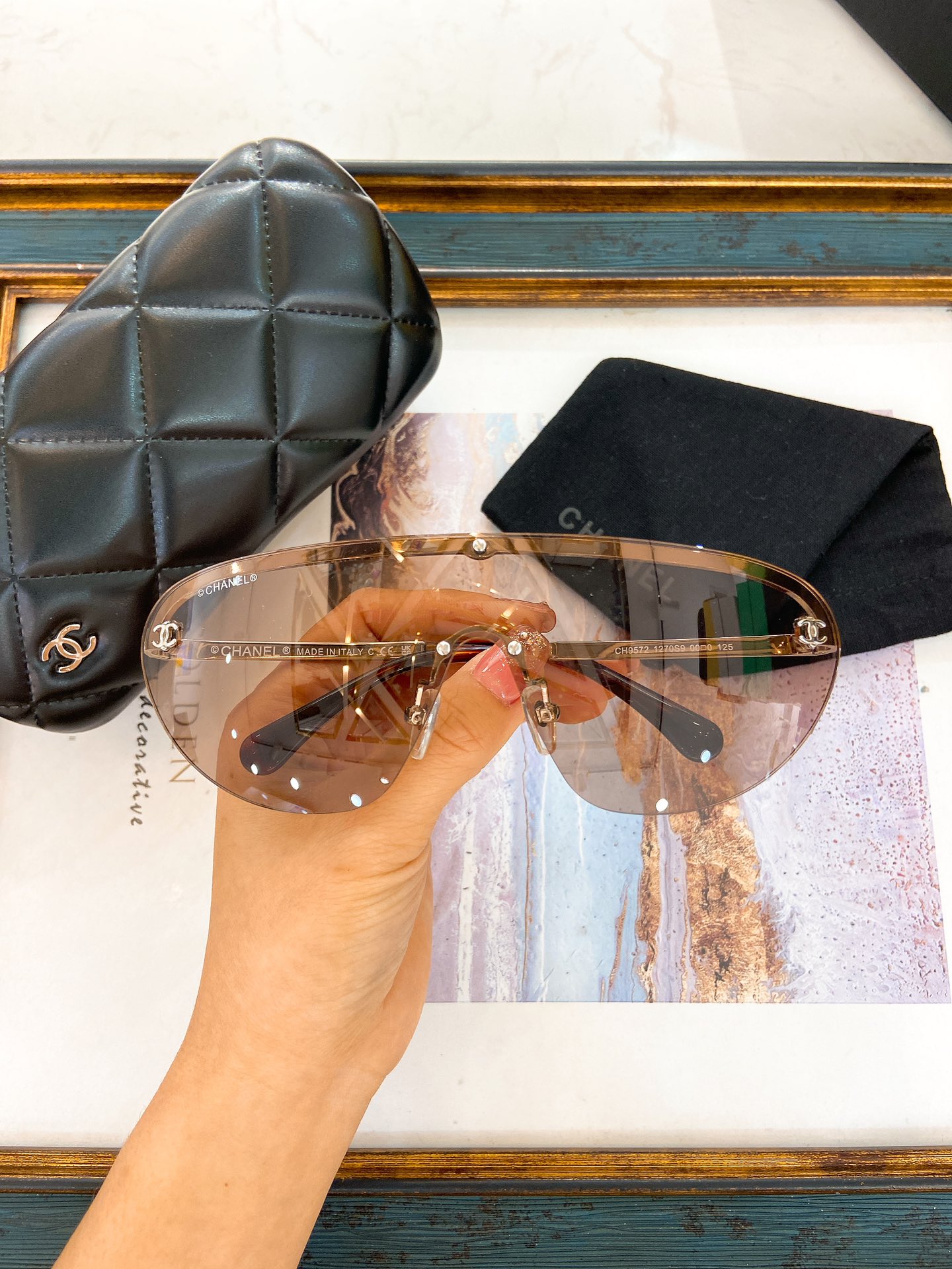 Chanel Shield - Shaped Sunglasses with Crystal Dots & Gold - Tone CC Accents (Model: CH5533)
