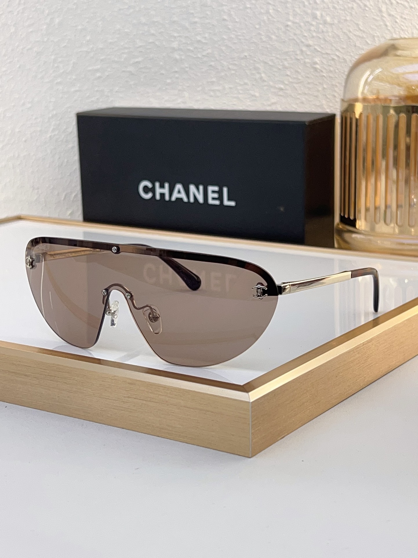 Chanel Shield - Shaped Sunglasses with Pink Gradient Lens & Gold - Tone CC Accents (Model: CH5531)