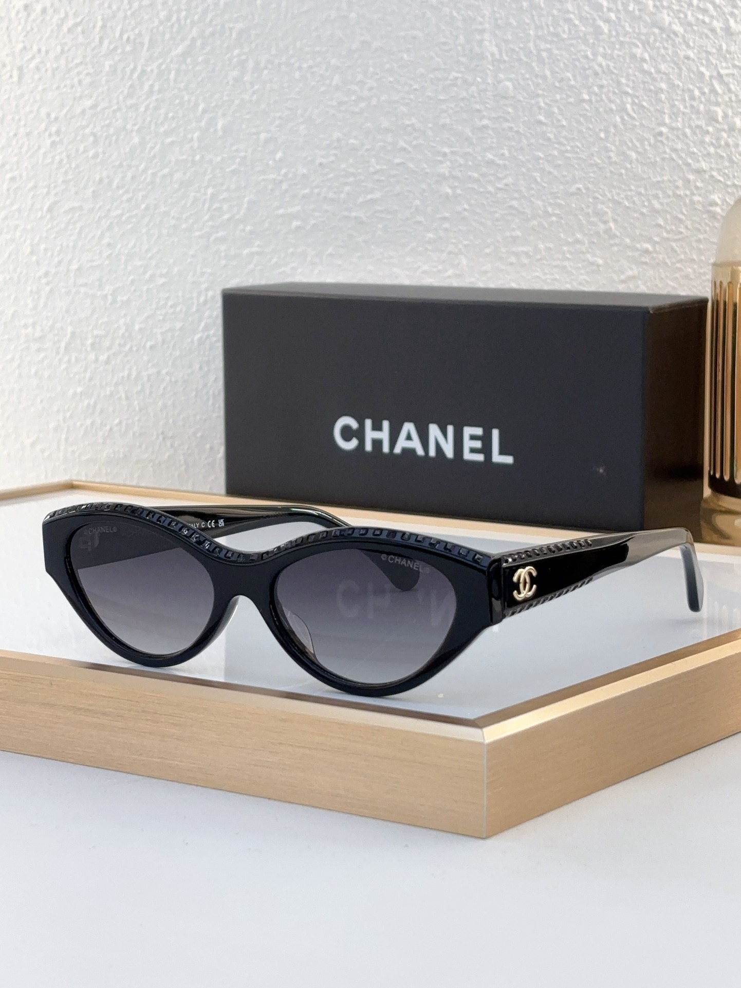 Chanel Cat - Eye Sunglasses with Gold - Plated CC & Woven - Texture Accents (Model: CH5529)