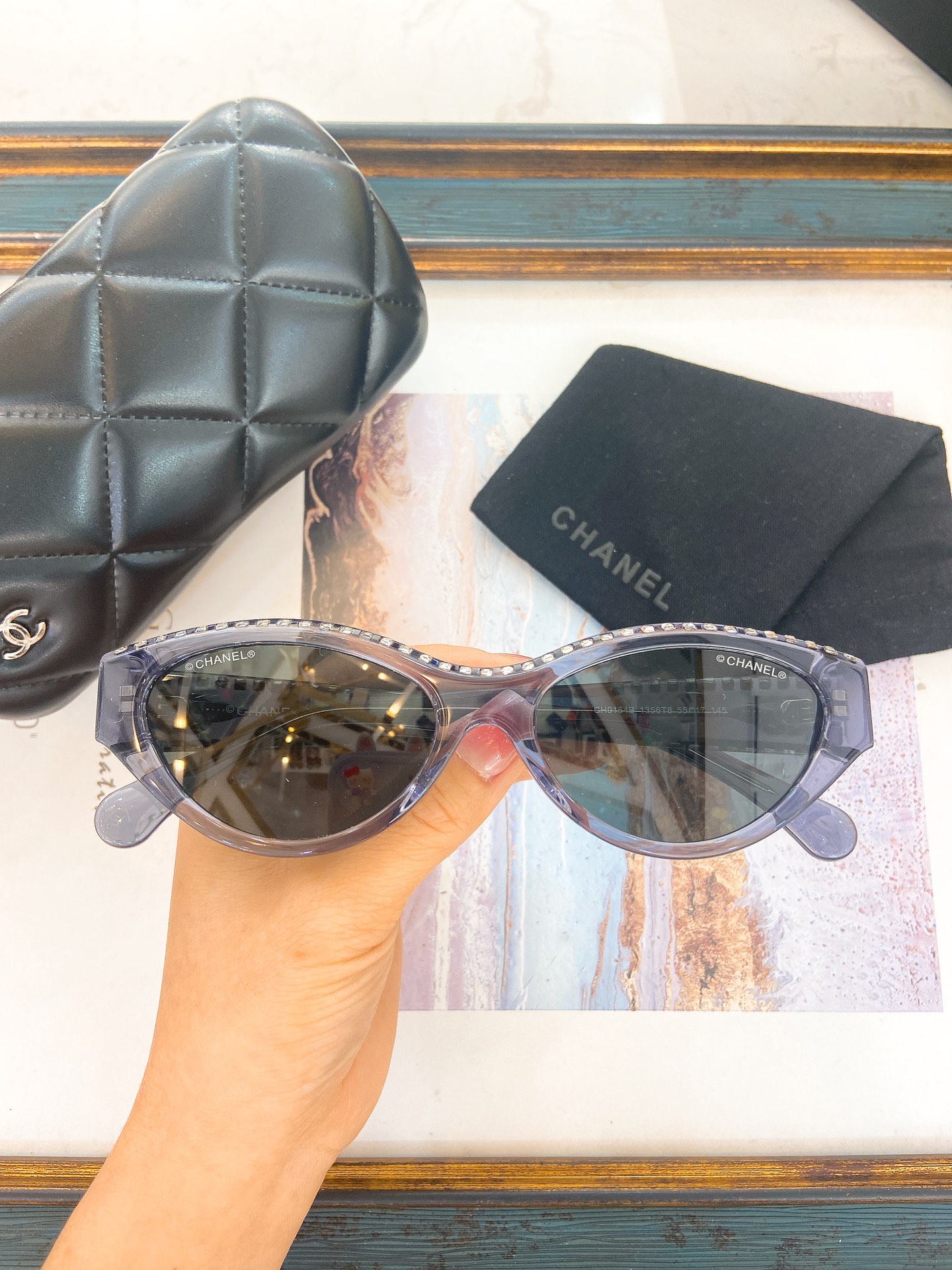 Chanel Cat - Eye Sunglasses with Crystal - Embellished Gray Acetate (Model: CH5528)