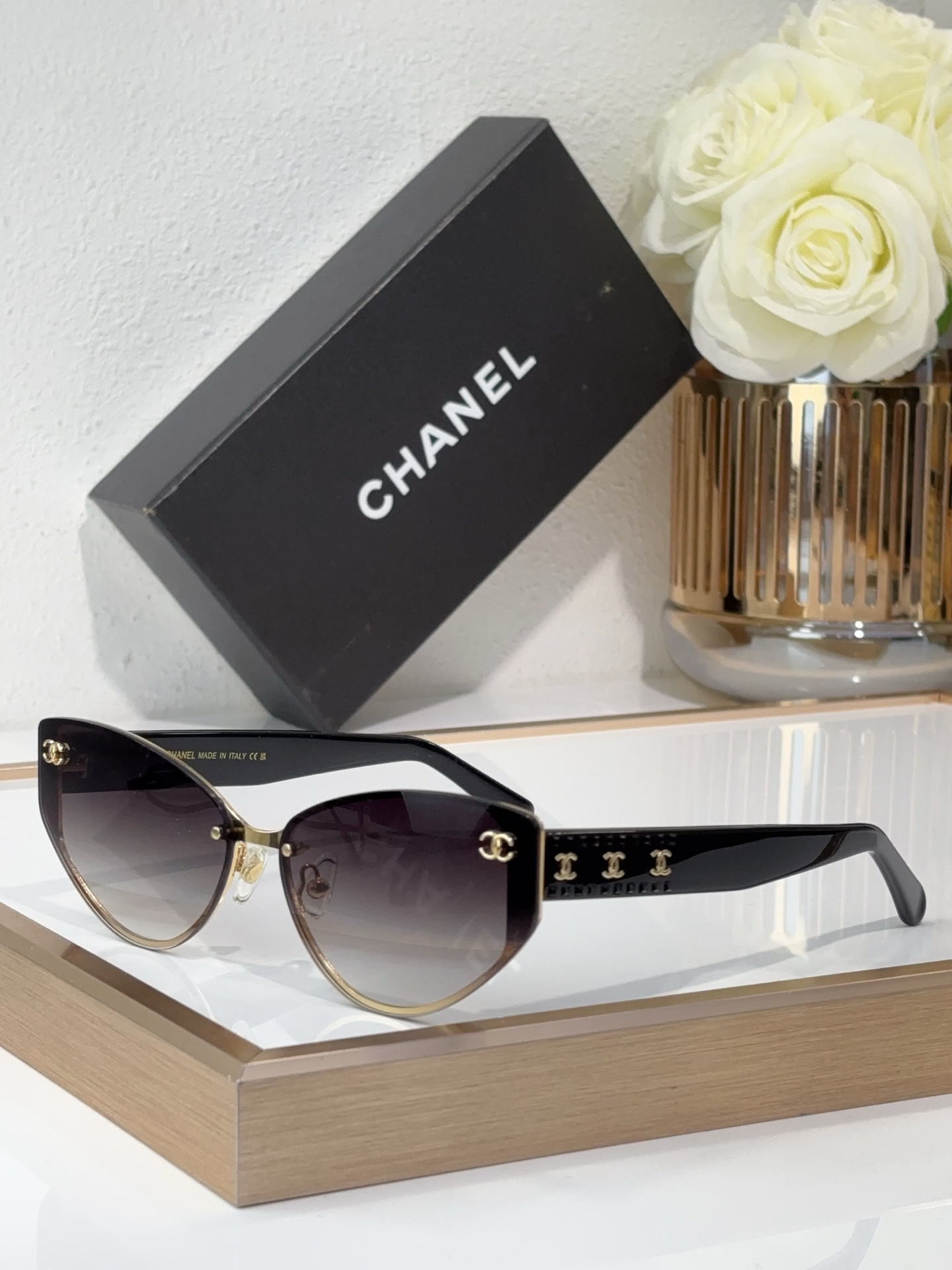 Chanel Cat - Eye Sunglasses with Gold - Plated CC Accents (Model: CH5515)