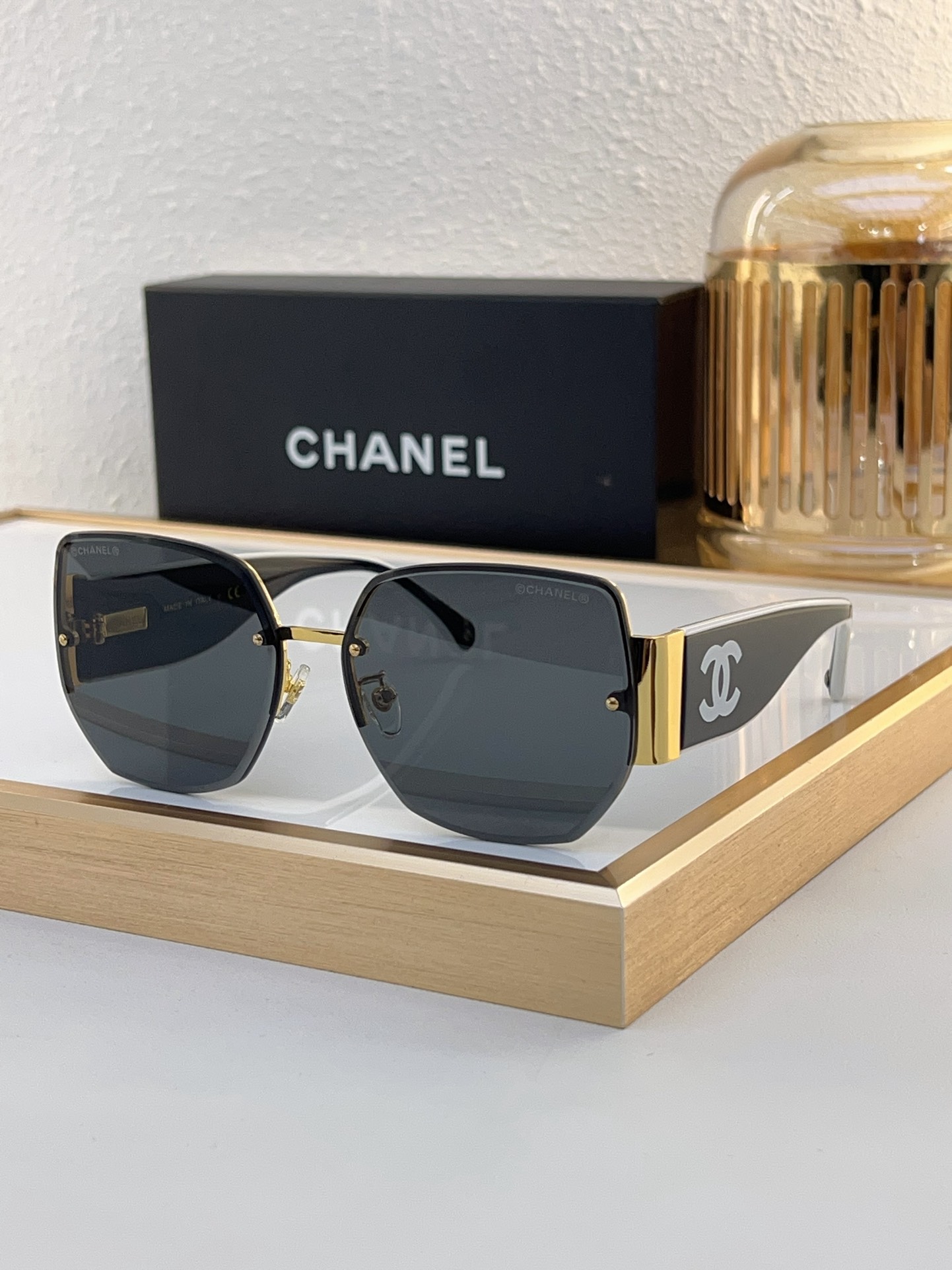 Chanel Square Semi - Rimless Sunglasses with Color - Block CC Accents (Model: CH4290)