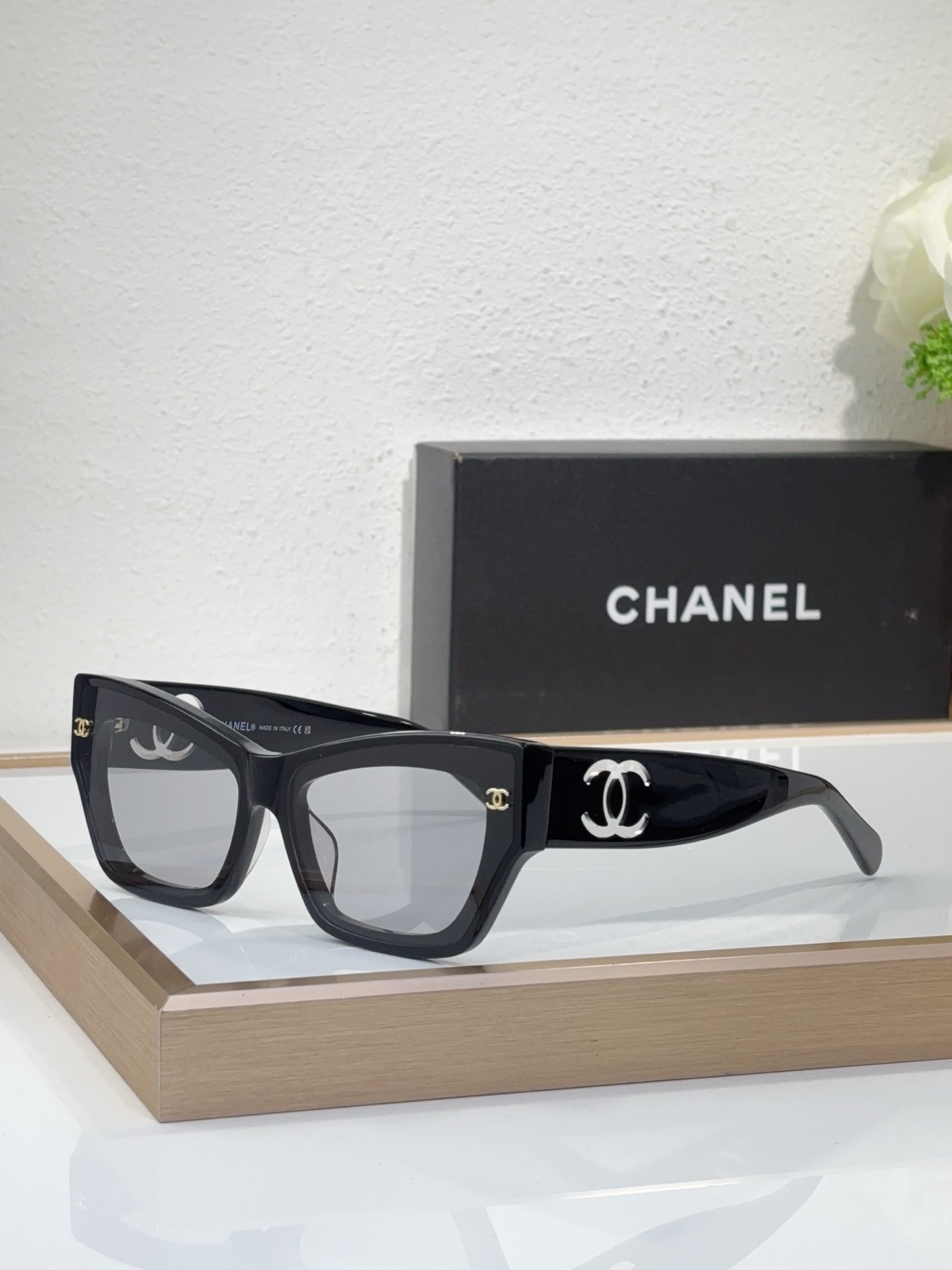 Chanel Cat - Eye Sunglasses with Silver CC & Gold Accents (Model: CH5506)