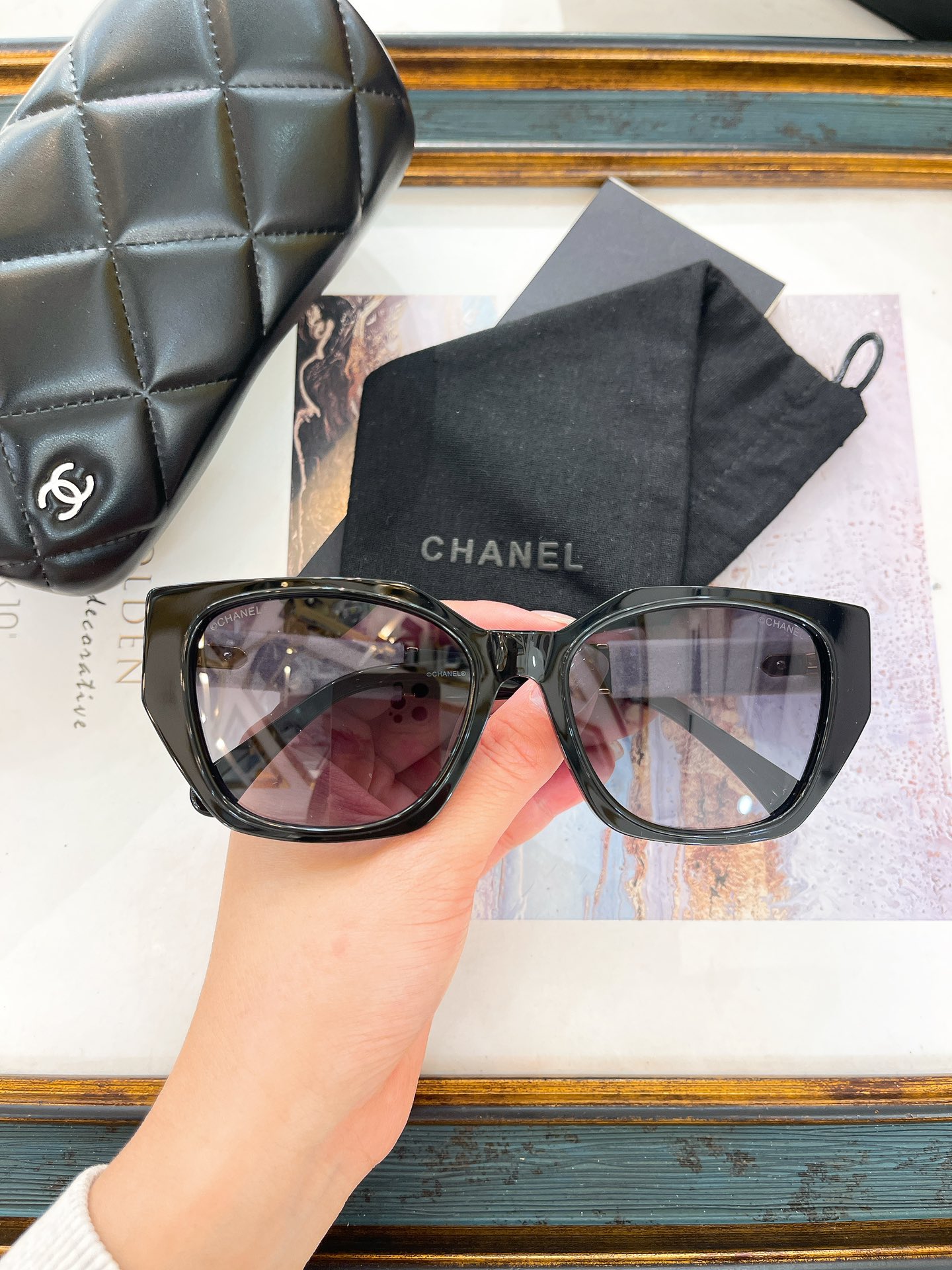 Chanel Geometric Square Sunglasses with Black Acetate (Model: CH5500)