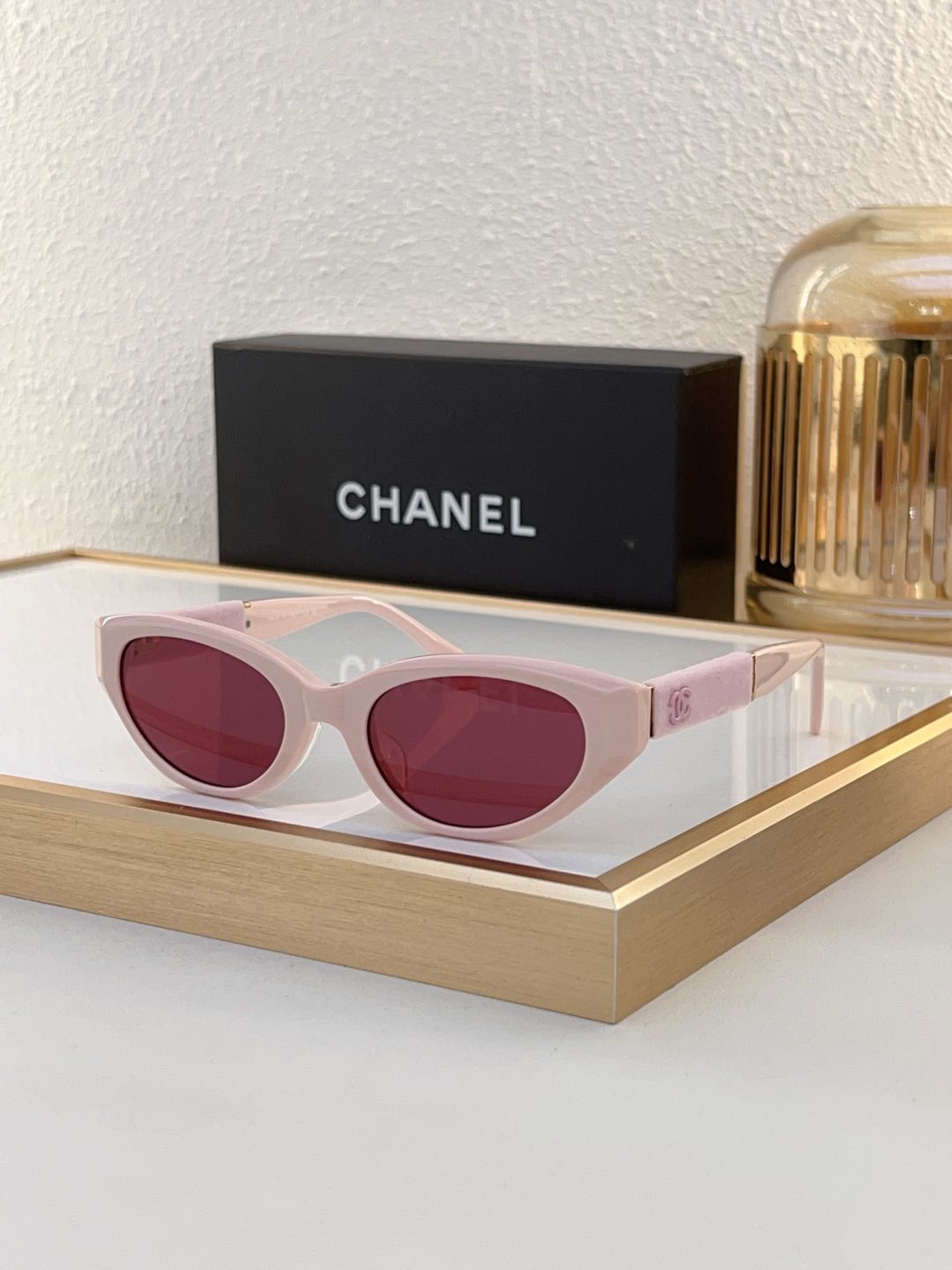 Chanel Cat - Eye Sunglasses with Pink Velvet CC Accents (Model: CH5497)