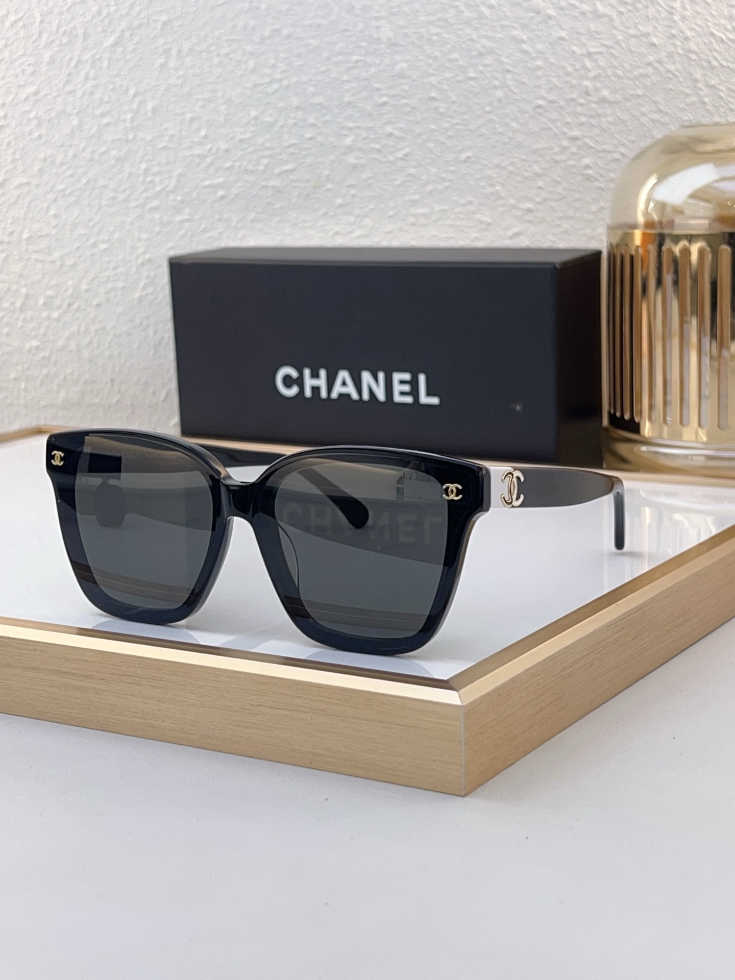 Chanel Purple Acetate Square Sunglasses with Gold CC Motif (Model: CH5635)