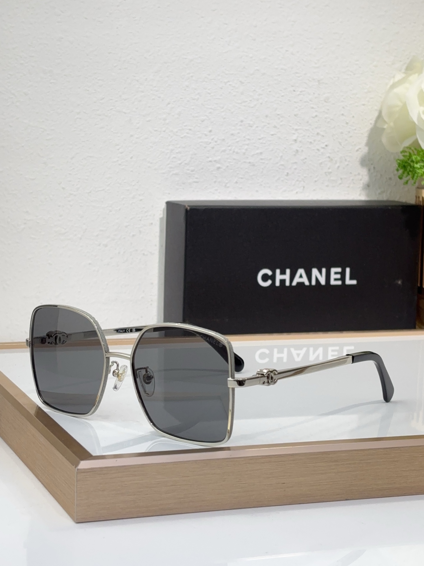 Chanel Gold - Tone Metal Square Sunglasses with CC Motif (Model: CH4219)