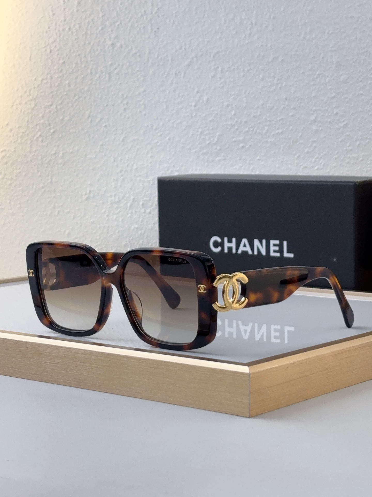 Chanel Tortoiseshell Acetate Square Sunglasses with Gold - Tone CC Motif (Model: CH5559)