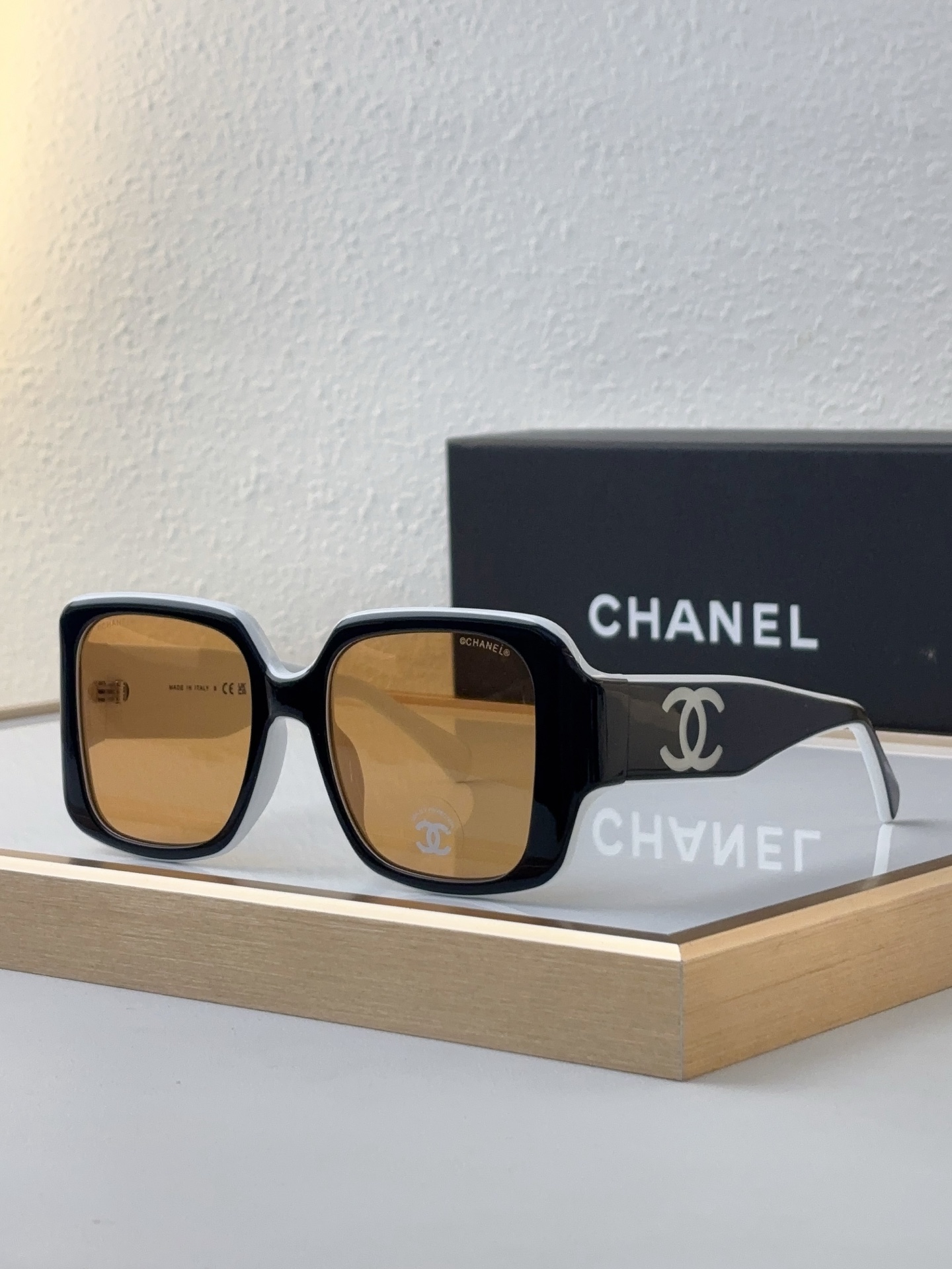 Chanel Two - Tone Black - White Acetate Square Sunglasses with CC Motif (Model: CH5552)