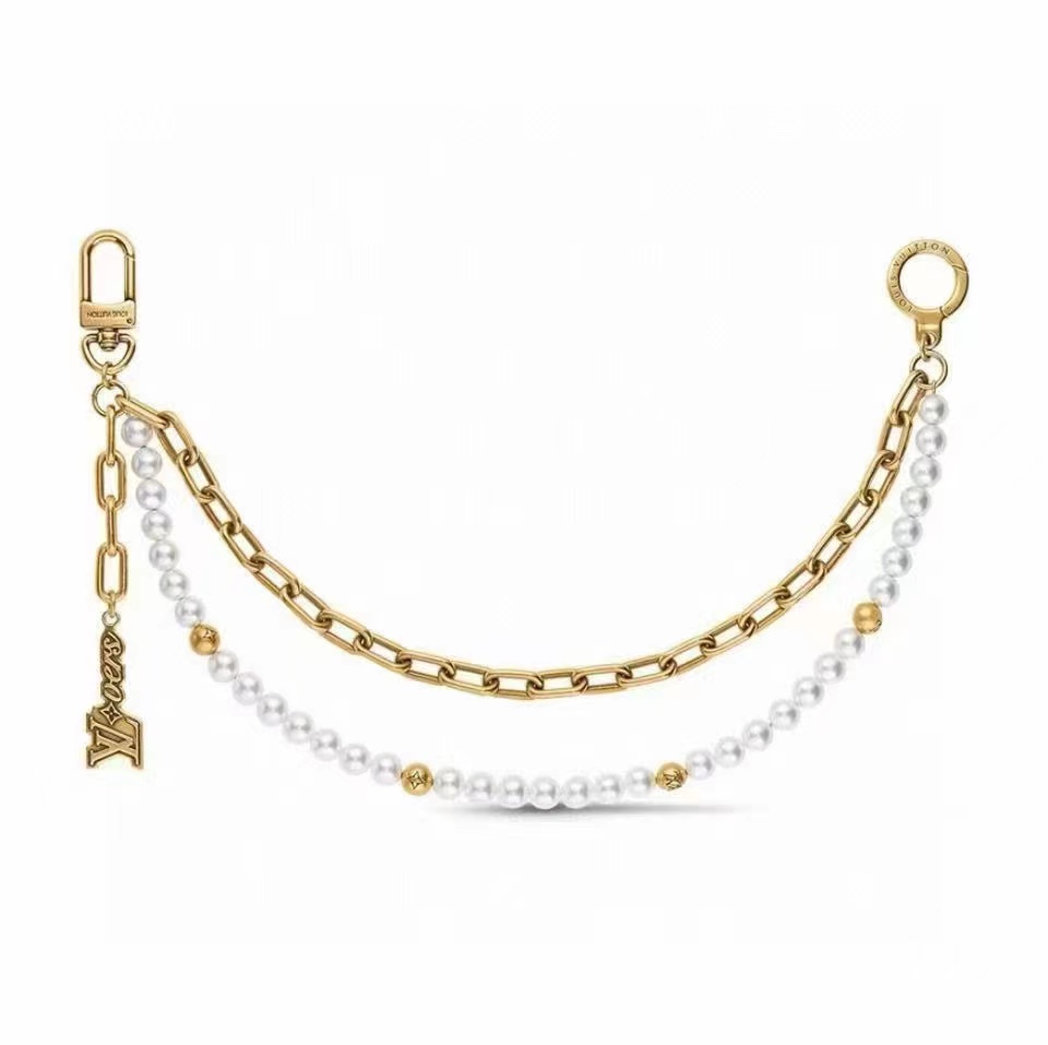 Louis Vuitton Double - Strand Pearl & Gold - Tone Chain Accessory with LV Pendant (Model: M81234)