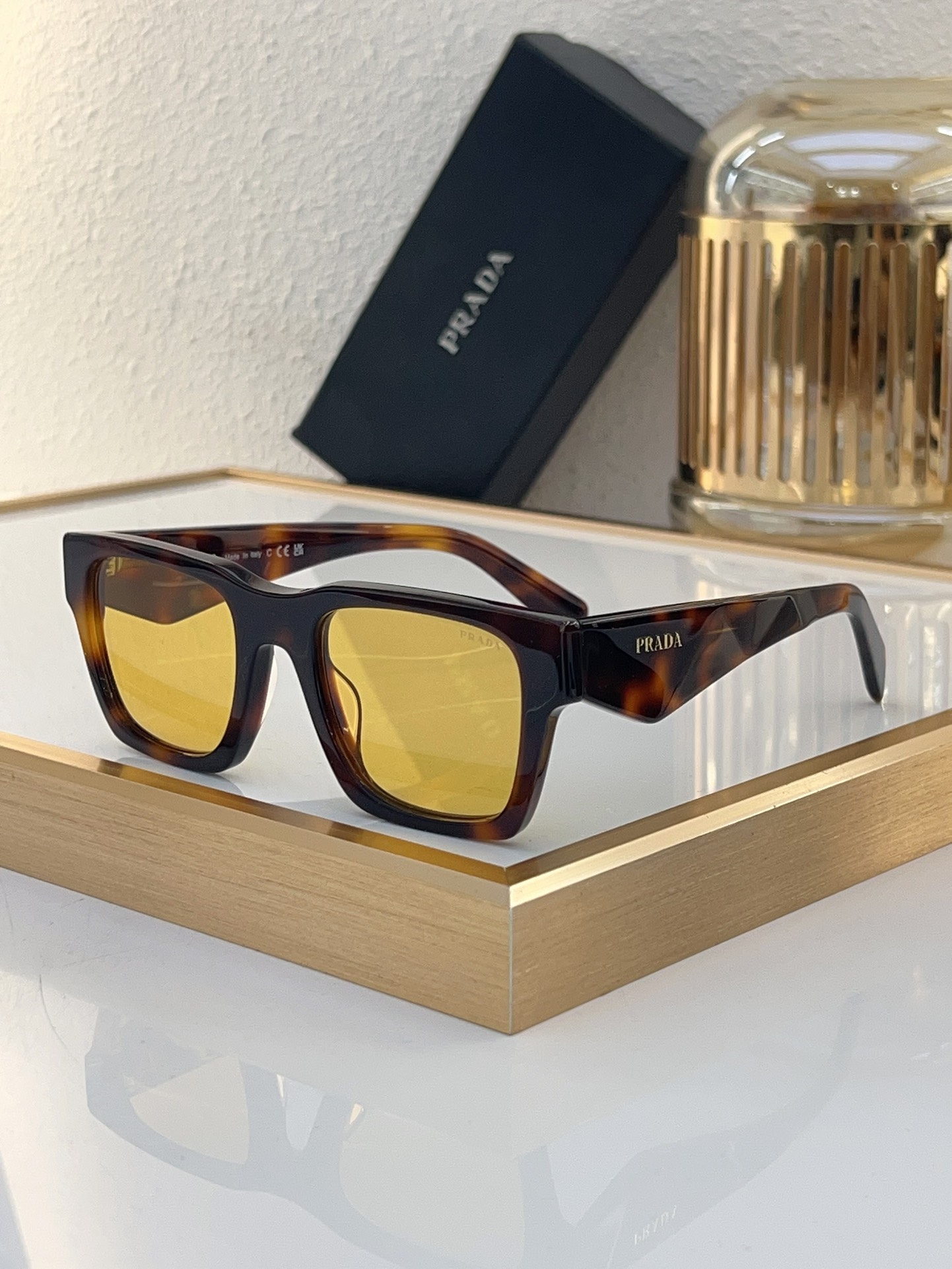 Prada Tortoiseshell Acetate Rectangular Sunglasses (Model: PR14270S)