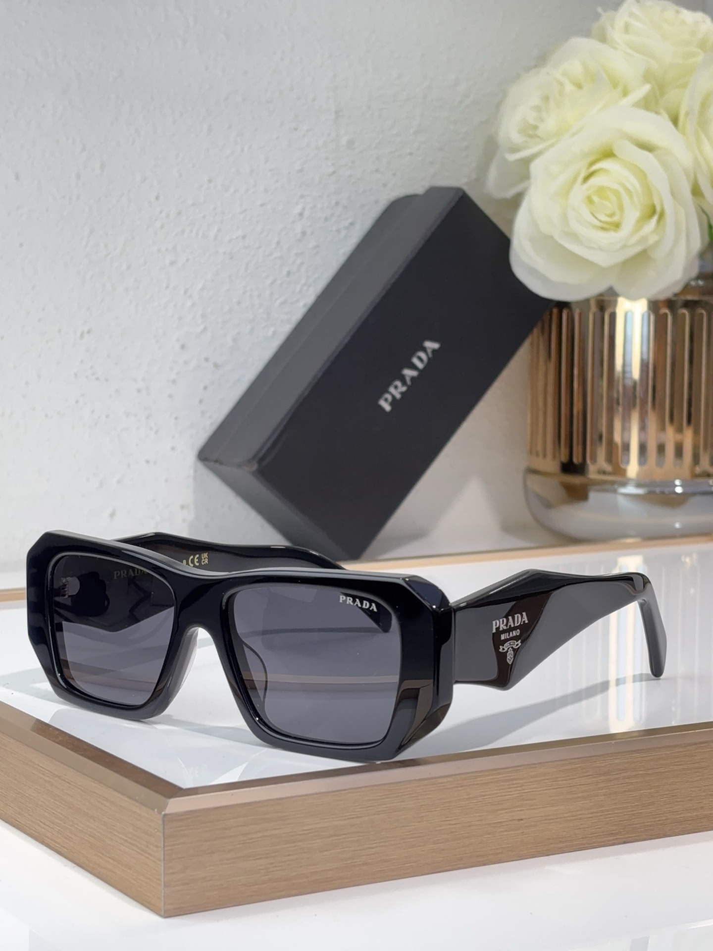Prada Black Acetate Angular Square Sunglasses (Model: PR14258S)