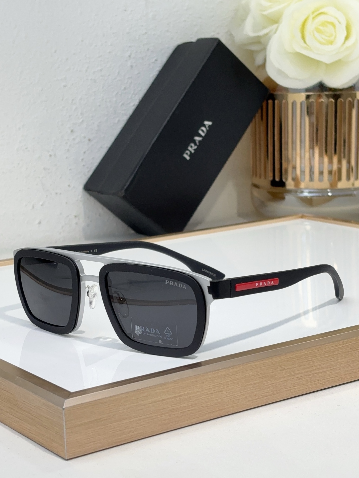 Prada Two - Tone Metal - Acetate Double - Bridge Square Sunglasses (Model: PR14214S)