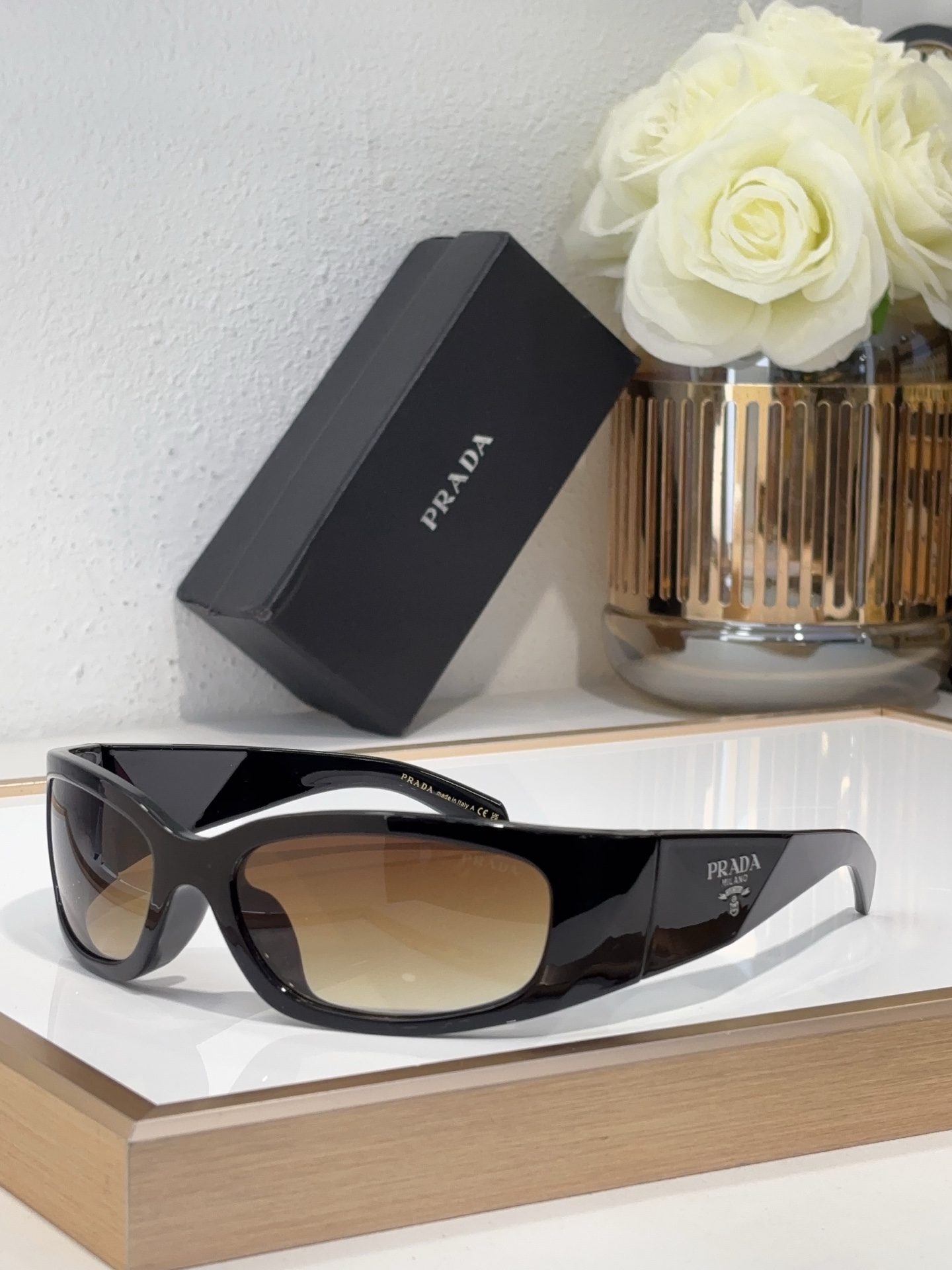 Prada Black Acetate Rectangular Sunglasses (Model: PR14103S)