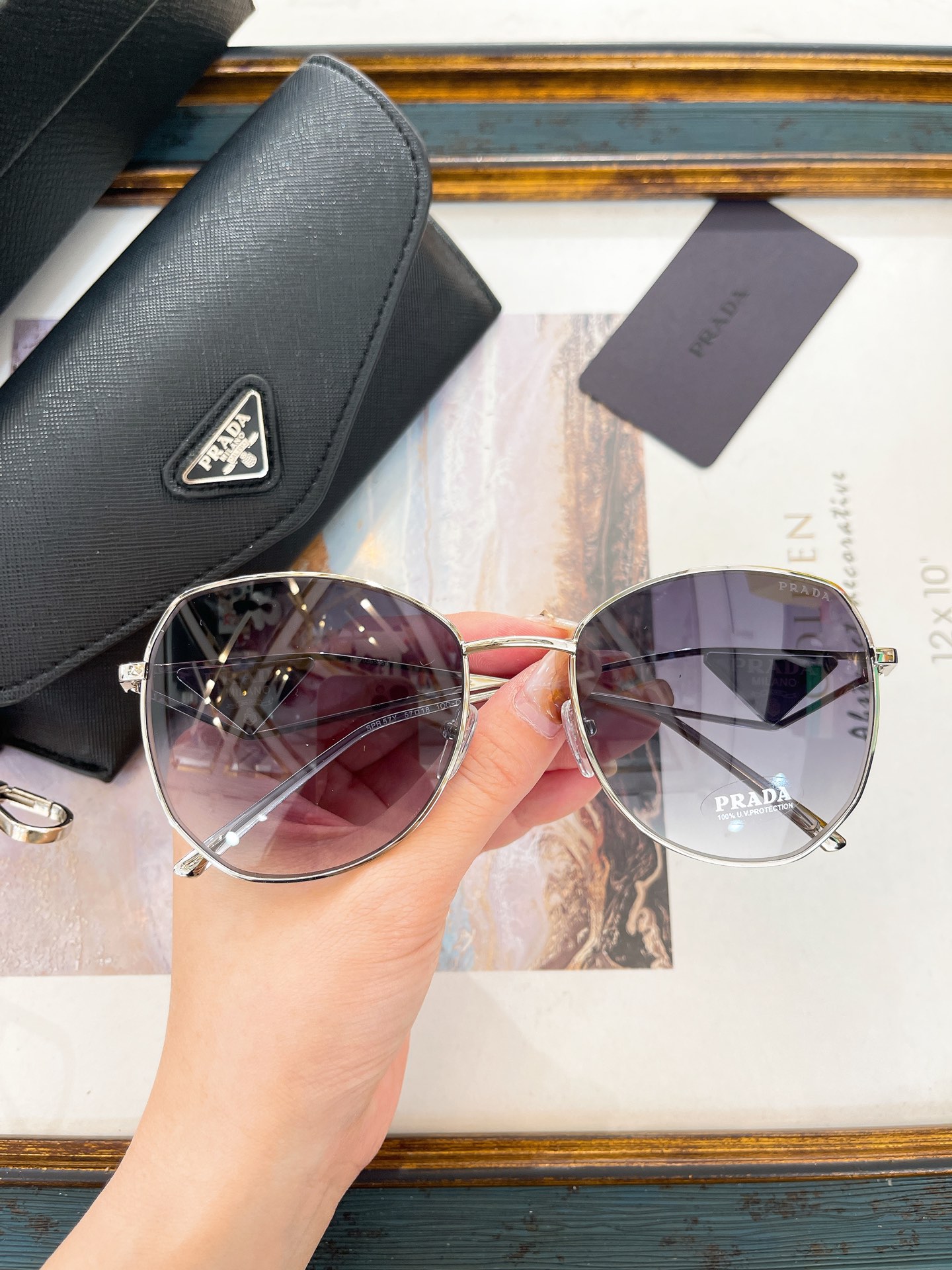 Prada Silver - Tone Metal Polygonal Optical Eyeglasses (Model: PR14025S)
