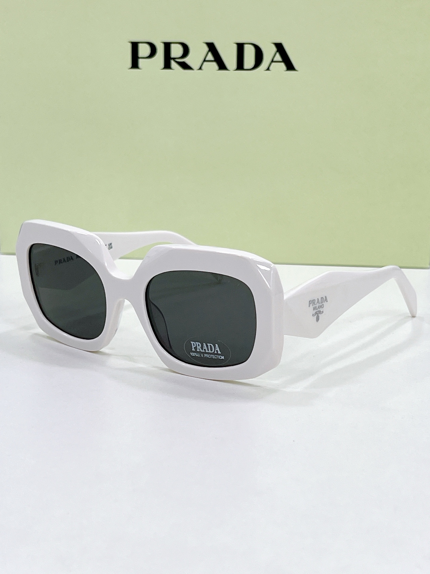 Prada White Acetate Geometric - Square Sunglasses (Model: PR12892S)