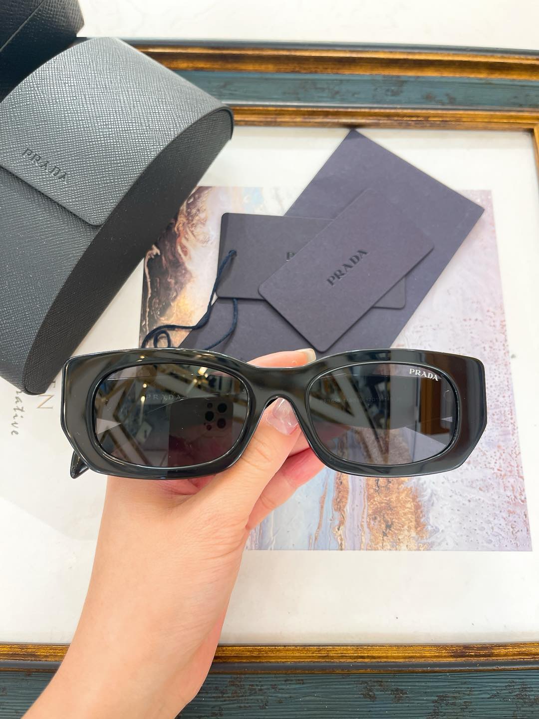 Prada Black Acetate Rectangular Sunglasses (Model: PR11014S)